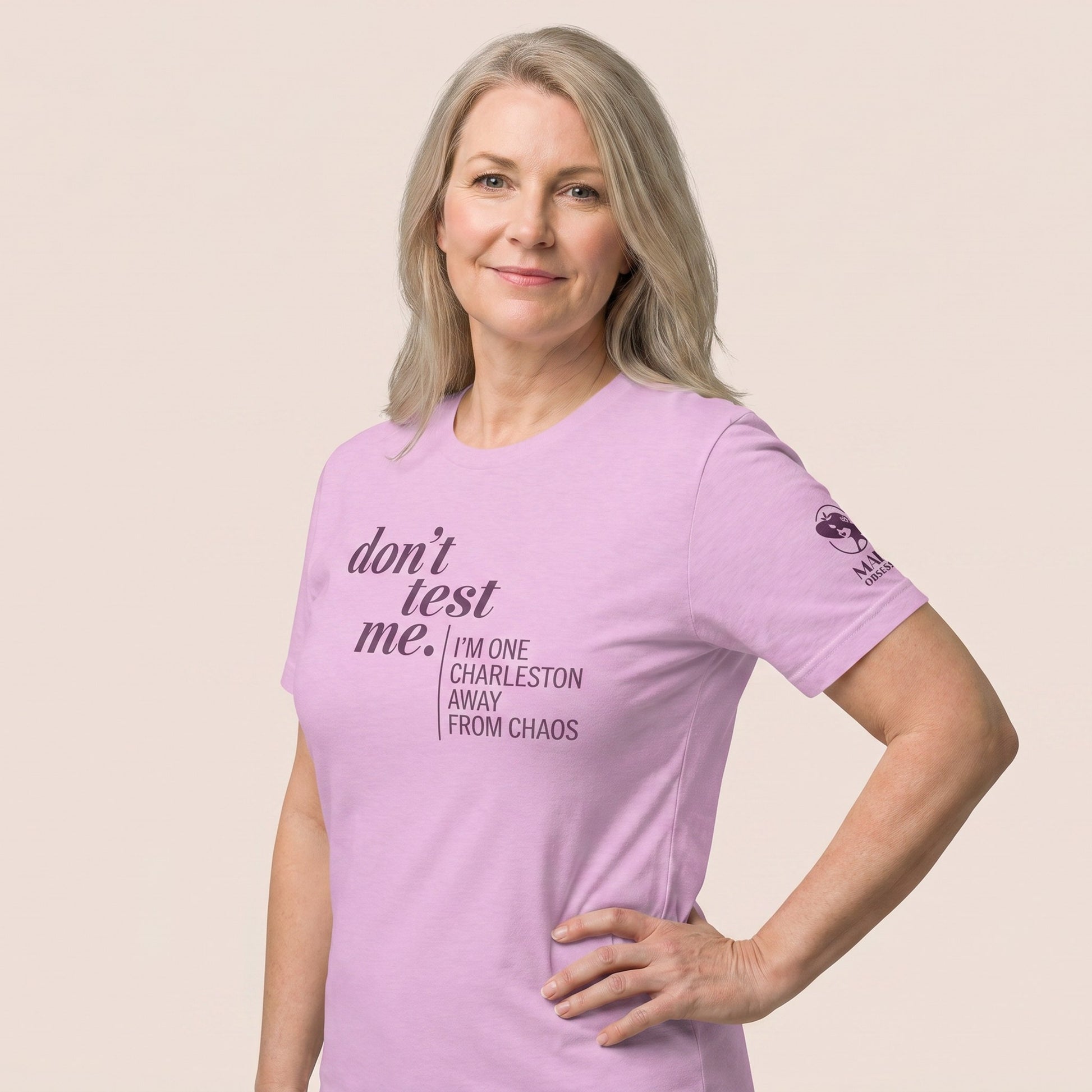 Mahjong tee Lilac three-quarter view - Mahj Obsessed [color:lilac]