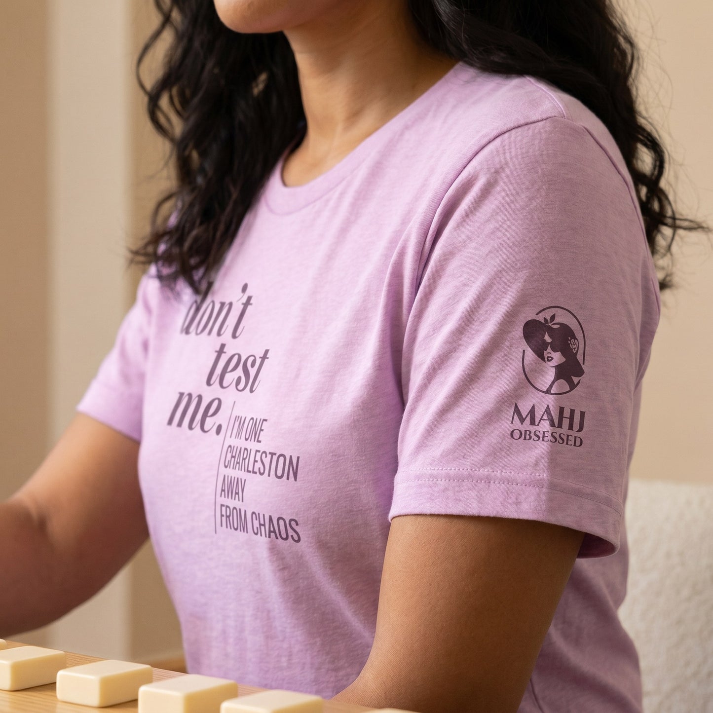 Mahjong t-shirt sleeve detail Lilac - Mahj Obsessed [color:lilac]