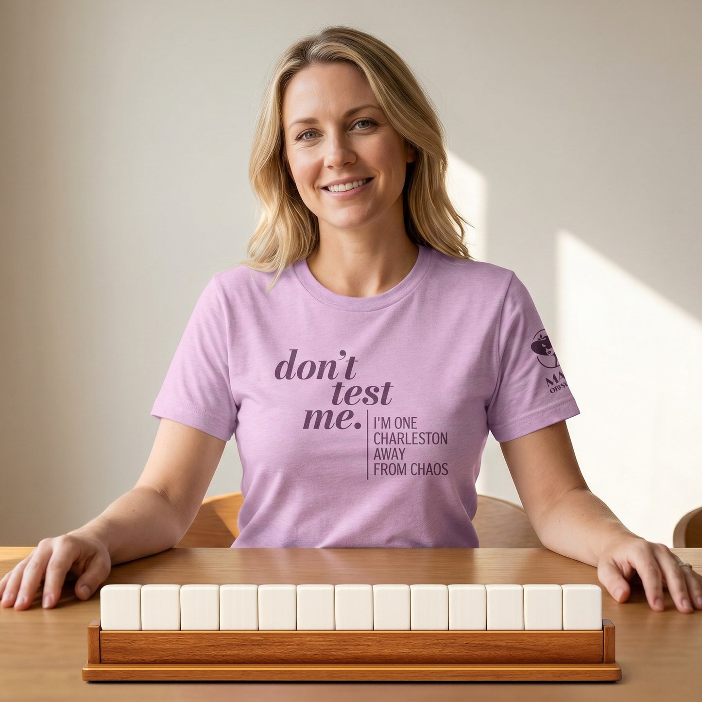Mahjong t-shirt at game table Lilac - Mahj Obsessed [color:lilac]