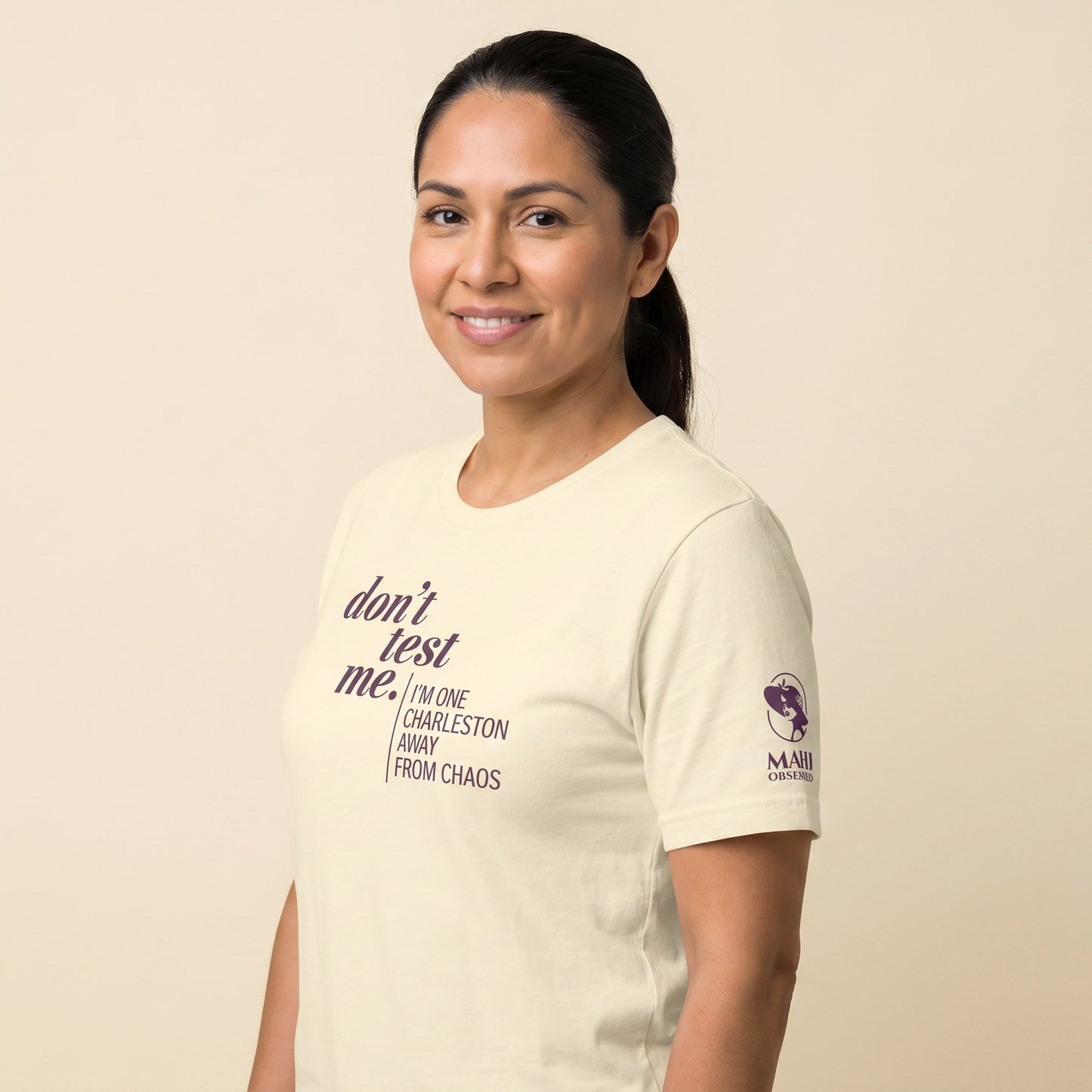 Mahjong tee Natural three-quarter view - Mahj Obsessed [color:natural]
