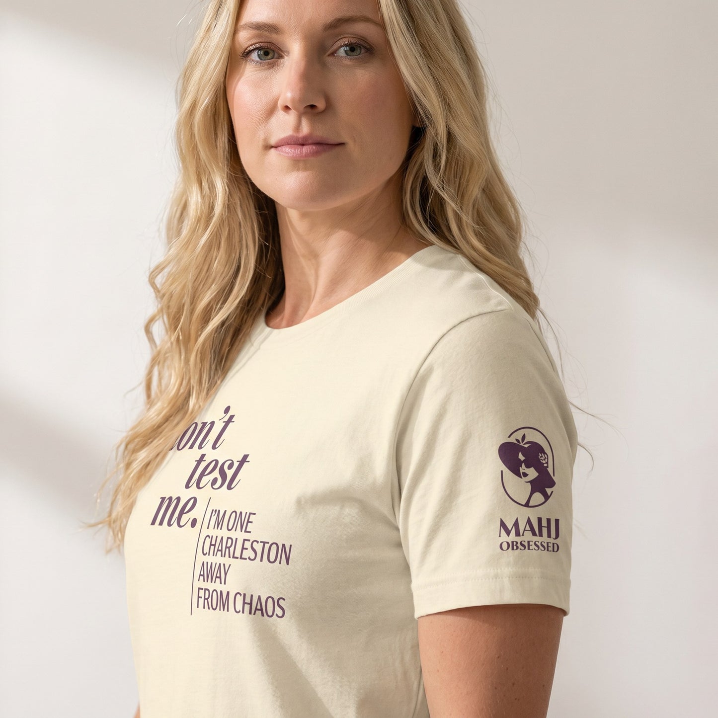 Mahjong t-shirt sleeve detail Natural - Mahj Obsessed [color:natural]