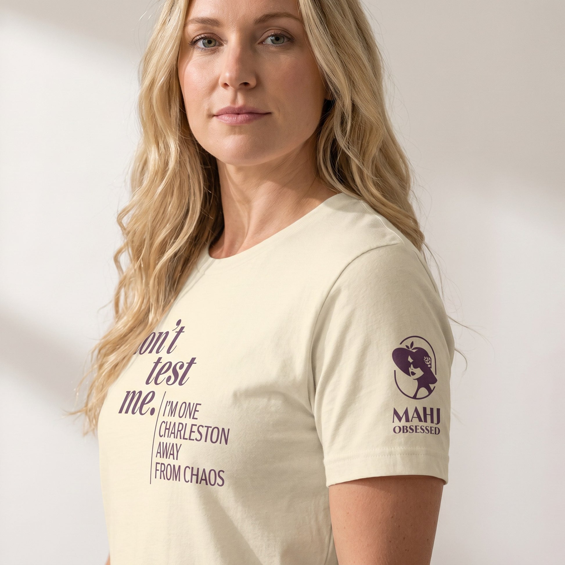 Mahjong t-shirt sleeve detail Natural - Mahj Obsessed [color:natural]