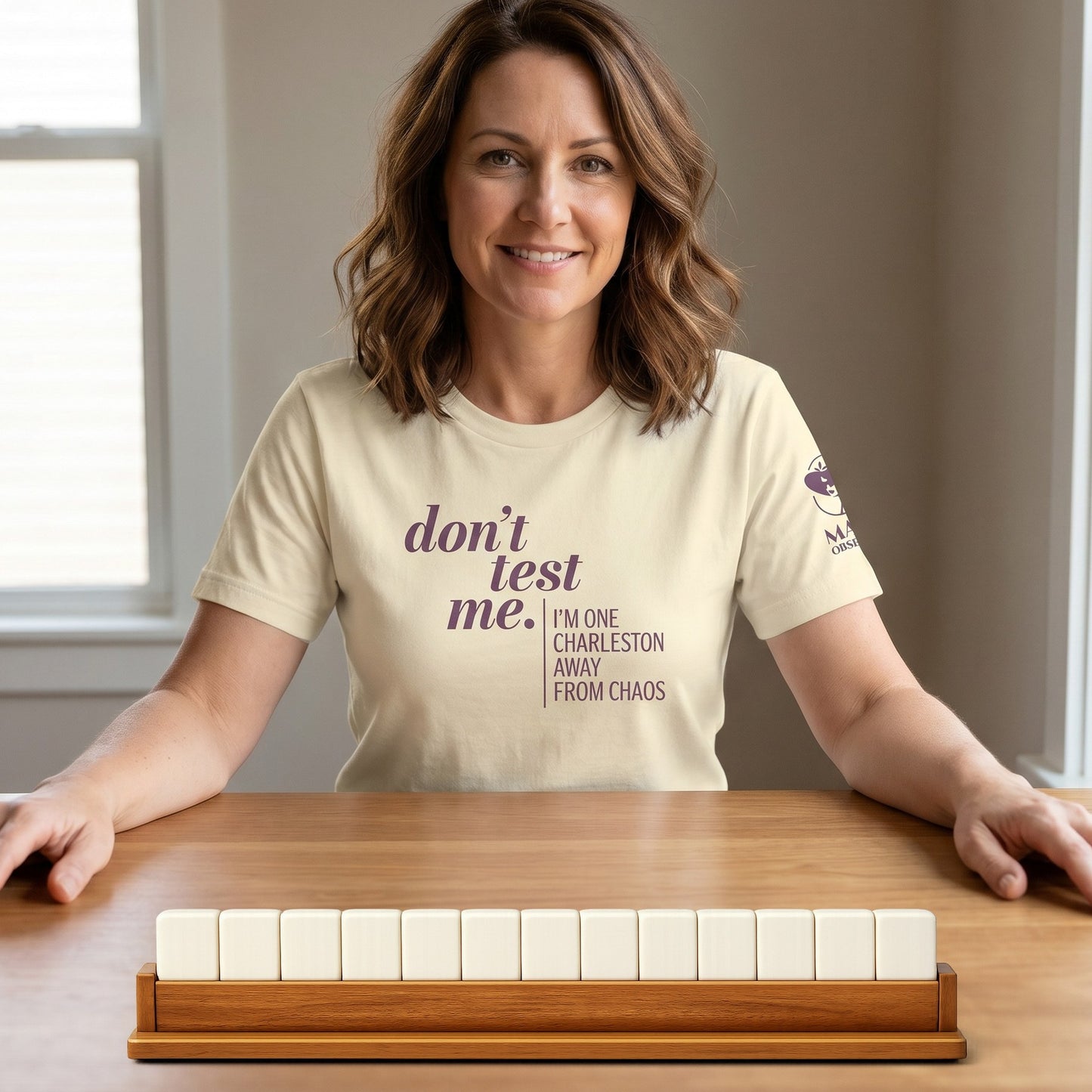 Mahjong t-shirt at game table Natural - Mahj Obsessed [color:natural]