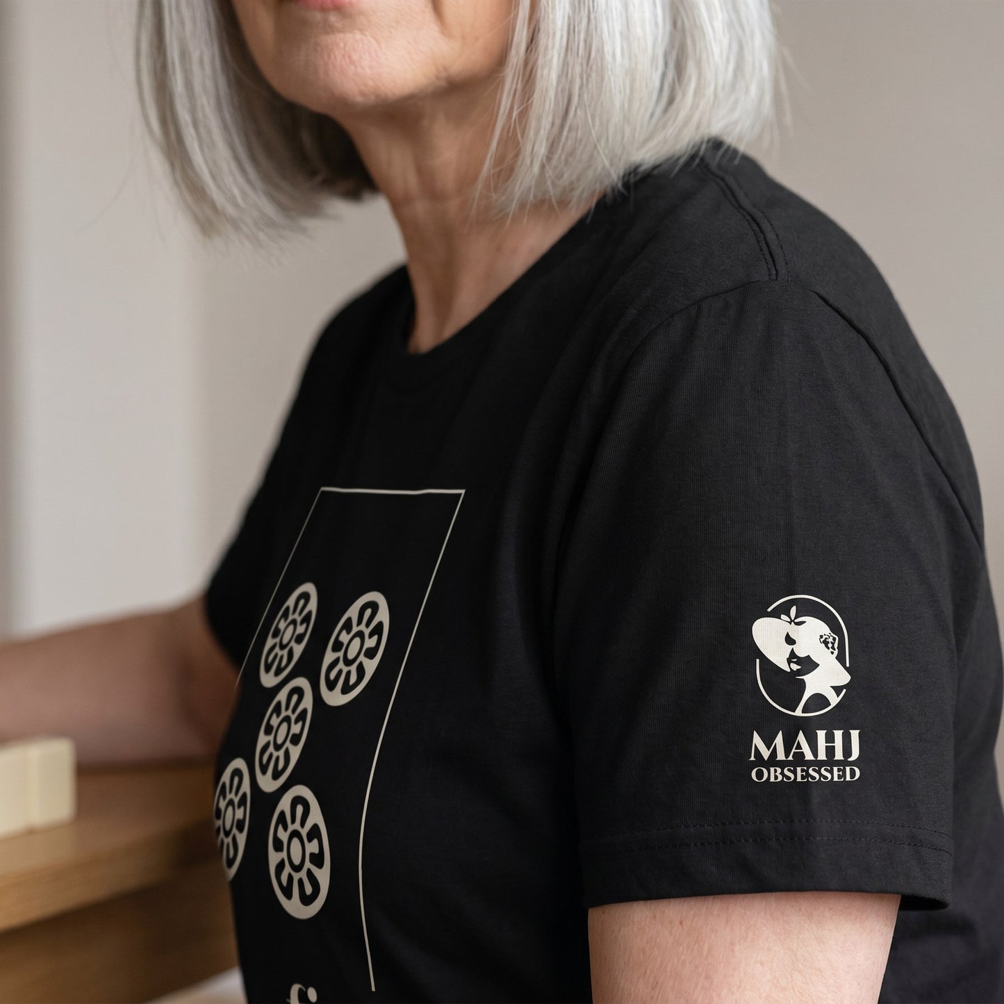 Mahjong t-shirt sleeve detail Black - Mahj Obsessed [color:black]