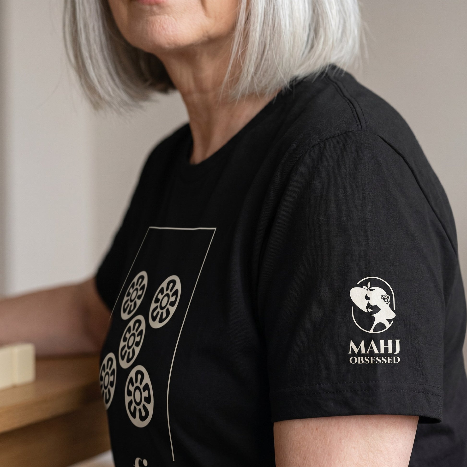 Mahjong t-shirt sleeve detail Black - Mahj Obsessed [color:black]