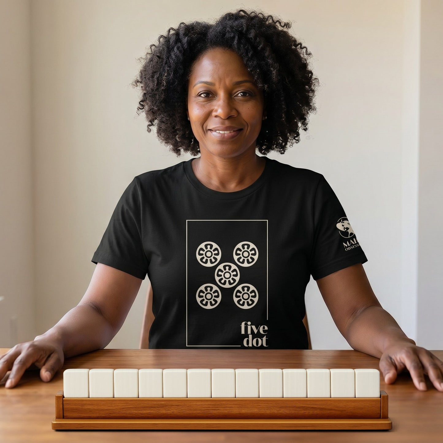 Mahjong t-shirt at game table Black - Mahj Obsessed [color:black]