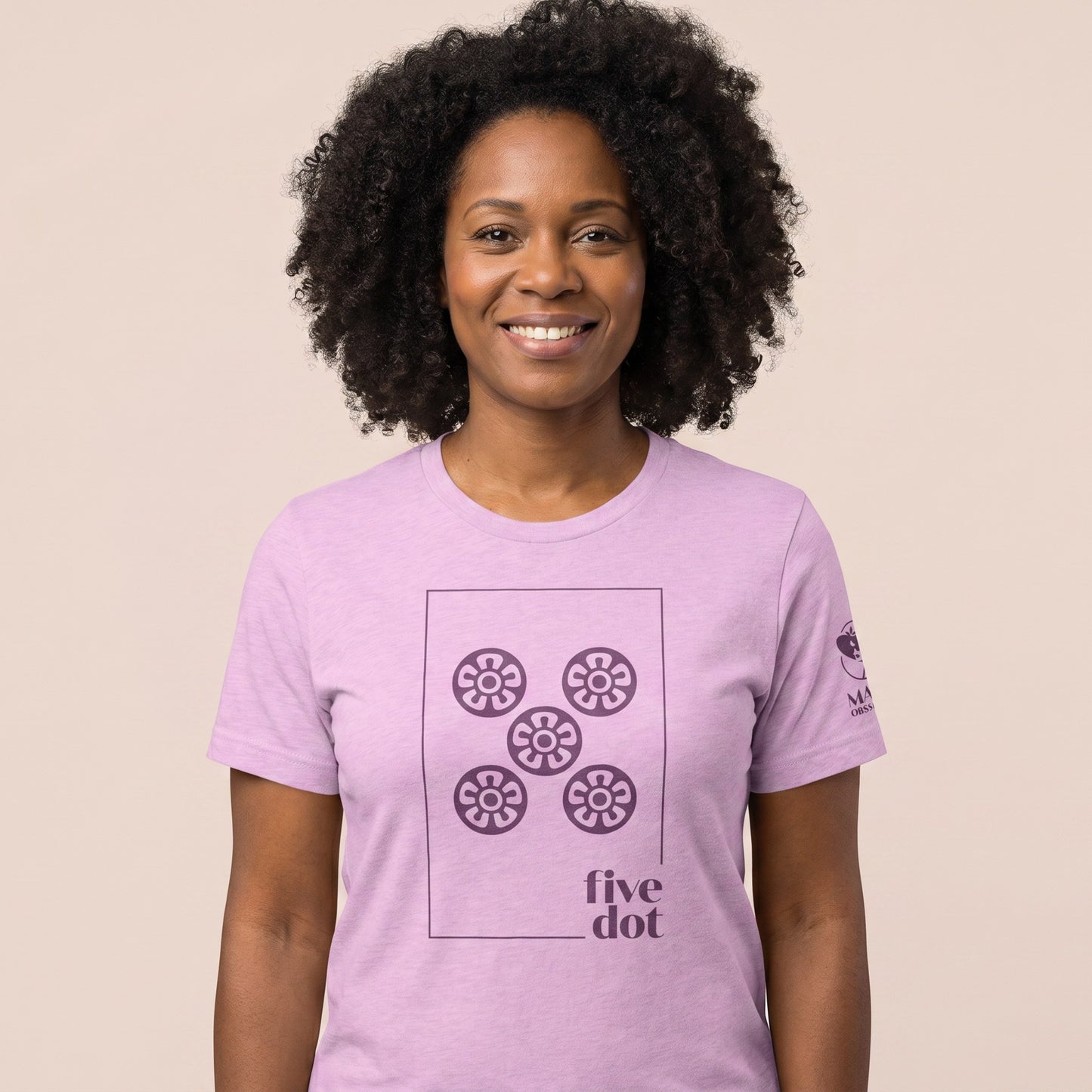 Women's mahjong t-shirt Lilac front view - Mahj Obsessed [color:lilac]