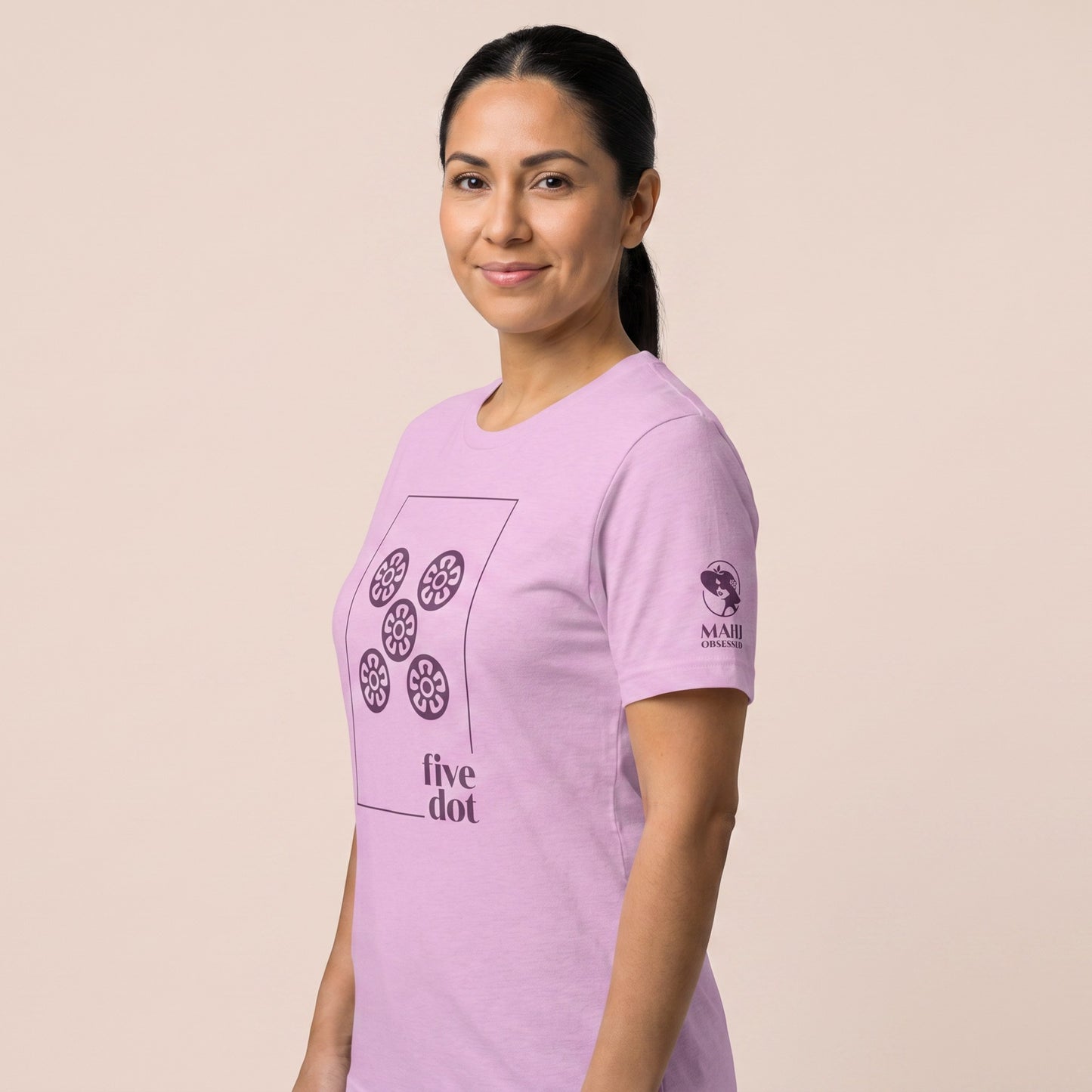 Mahjong tee Lilac three-quarter view - Mahj Obsessed [color:lilac]