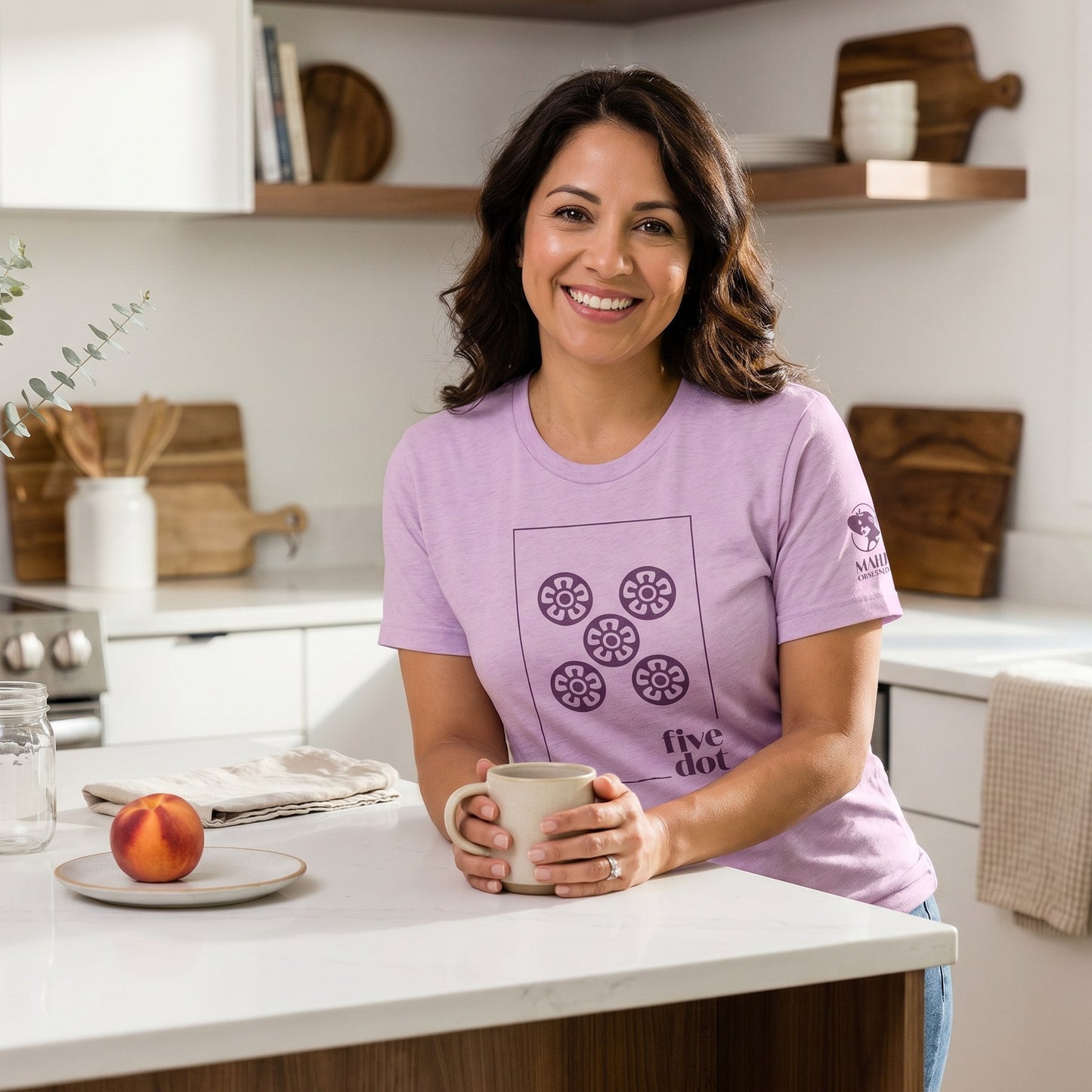 Woman wearing mahjong t-shirt Lilac - Mahj Obsessed [color:lilac]