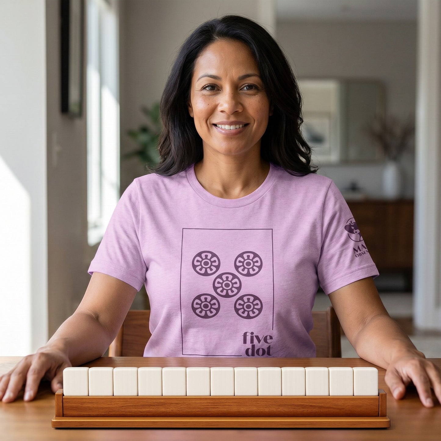 Mahjong t-shirt at game table Lilac - Mahj Obsessed [color:lilac]