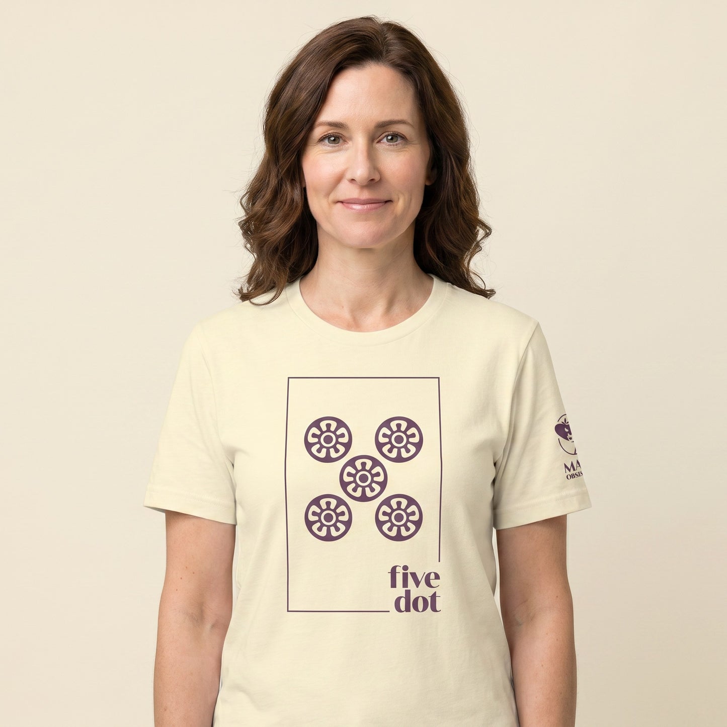Women's mahjong t-shirt Natural front view - Mahj Obsessed [color:natural]