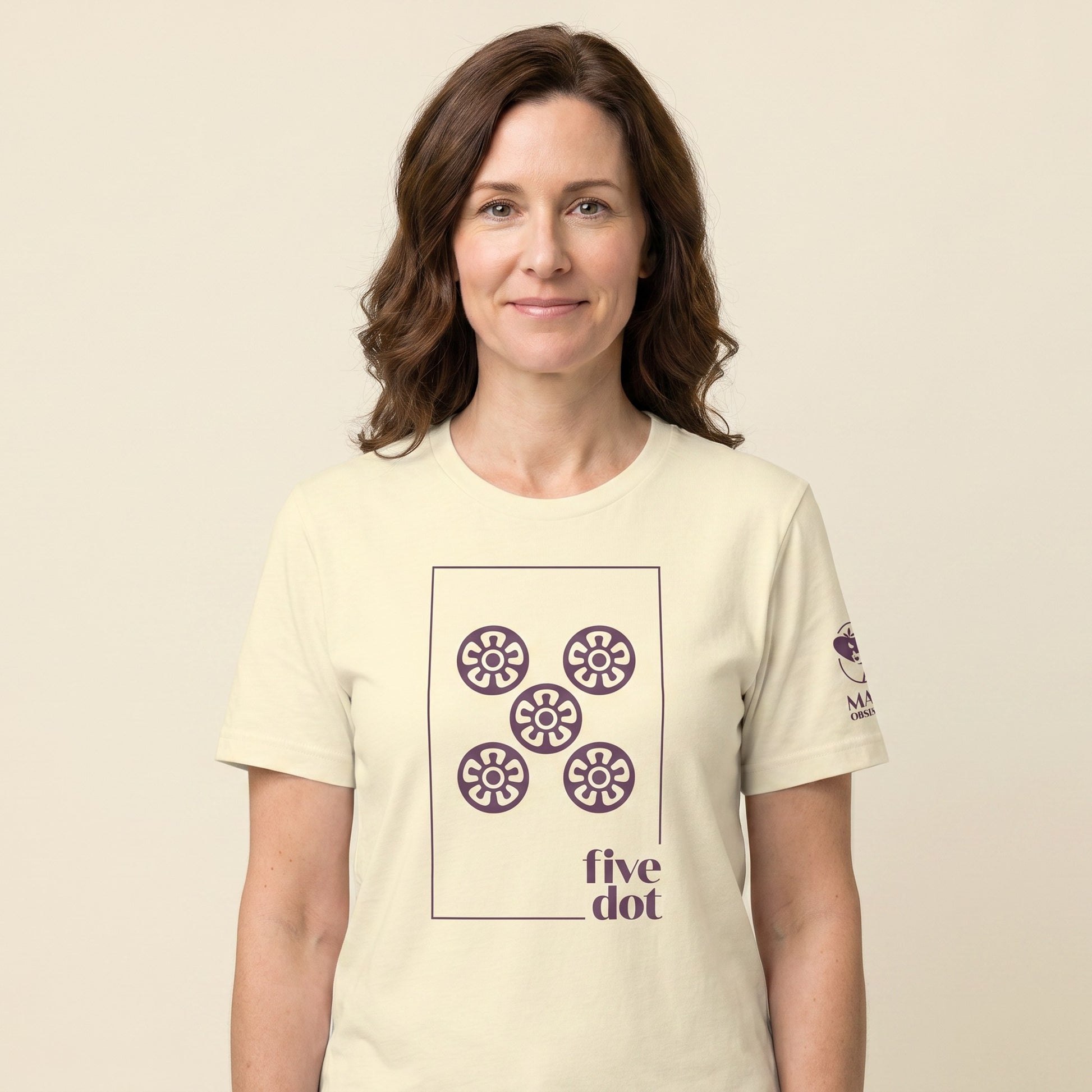 Women's mahjong t-shirt Natural front view - Mahj Obsessed [color:natural]