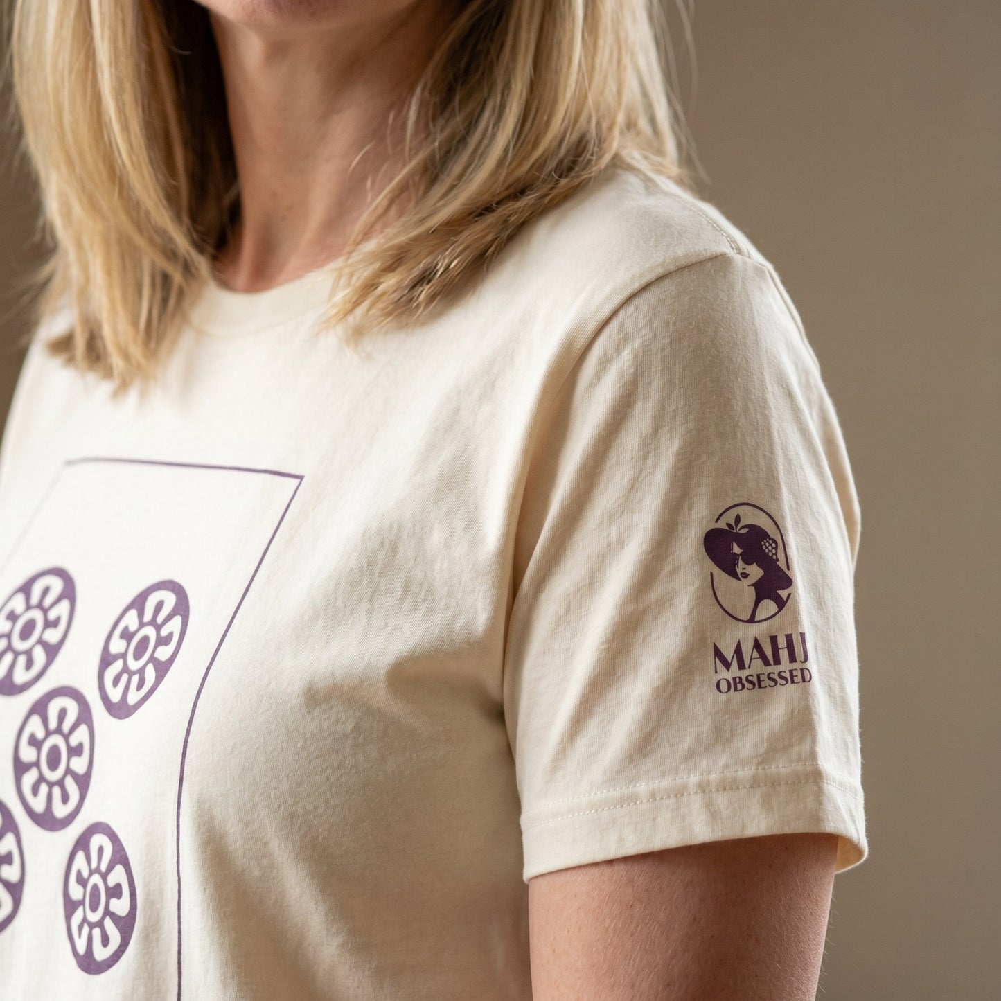 Mahjong t-shirt sleeve detail Natural - Mahj Obsessed [color:natural]