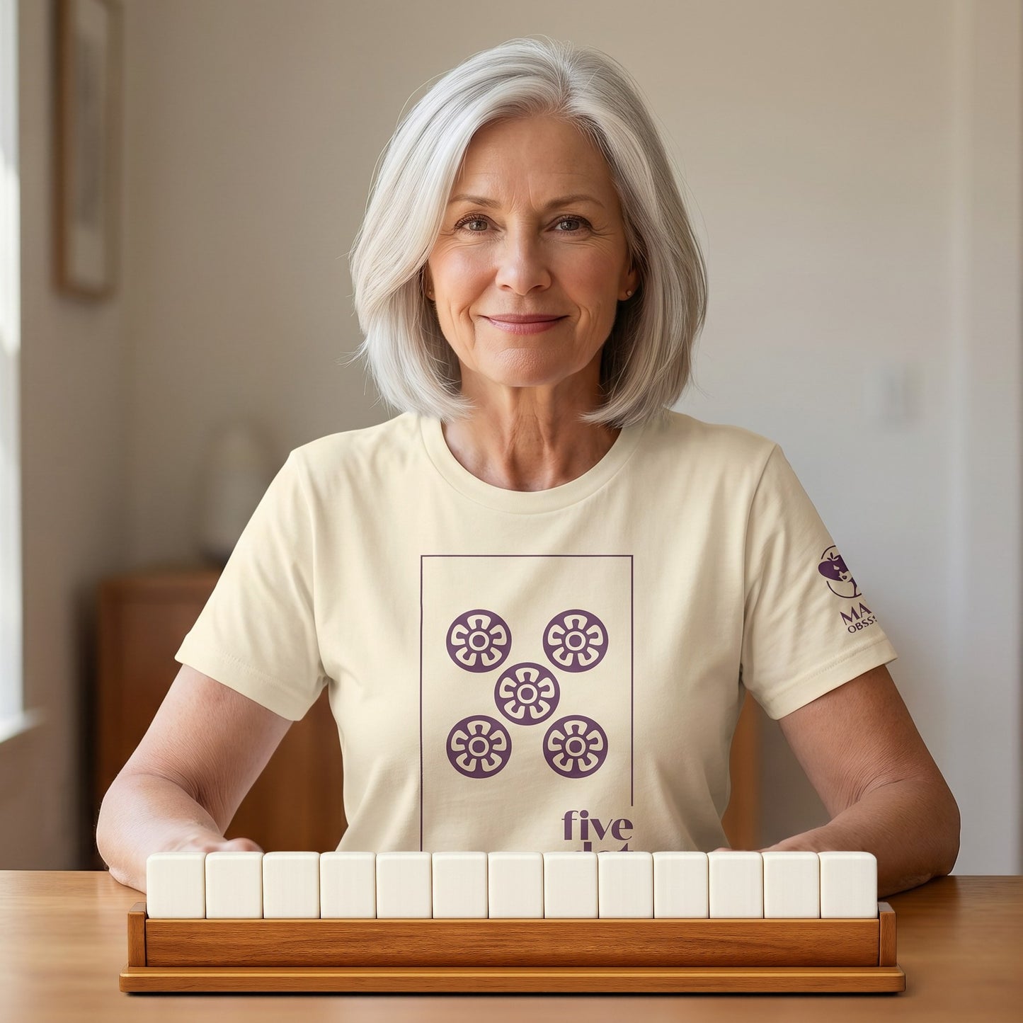 Mahjong t-shirt at game table Natural - Mahj Obsessed [color:natural]