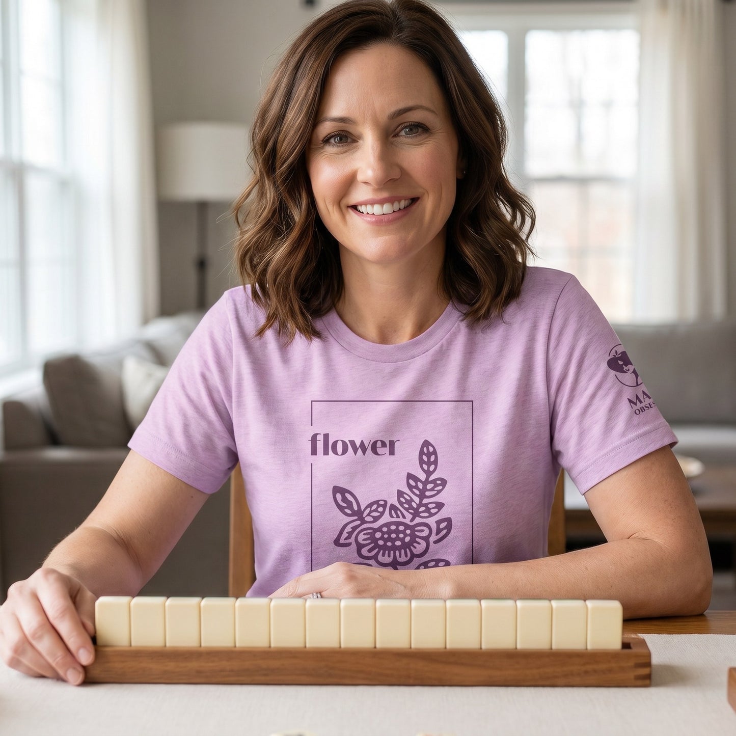 Mahjong t-shirt at game table Lilac - Mahj Obsessed [color:lilac]