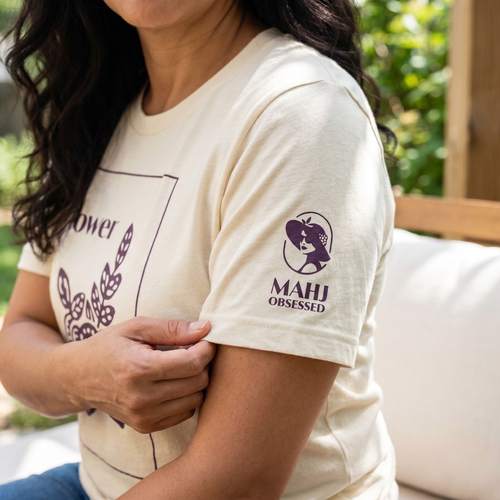 Mahjong t-shirt sleeve detail Natural - Mahj Obsessed [color:natural]