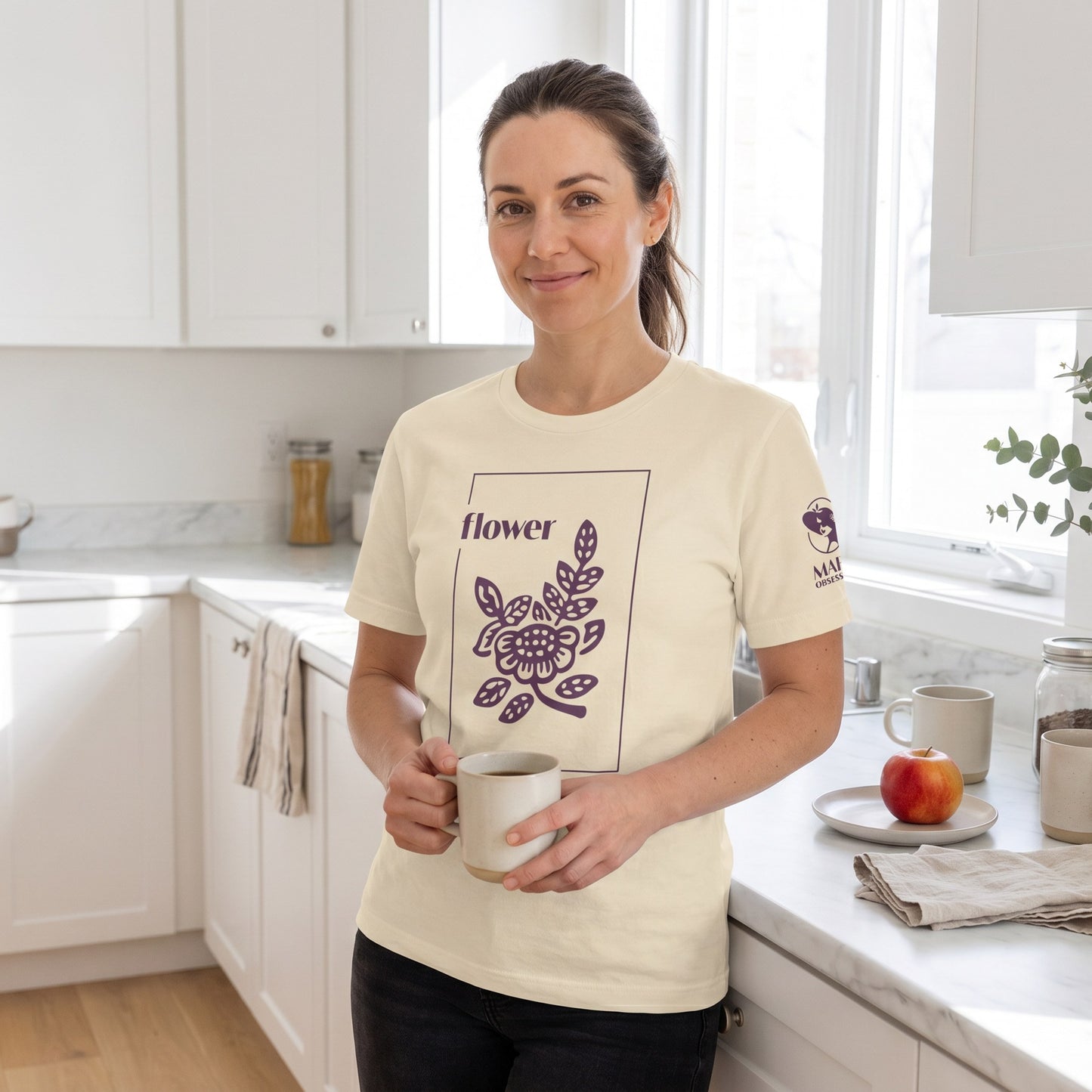 Woman wearing mahjong t-shirt Natural - Mahj Obsessed [color:natural]