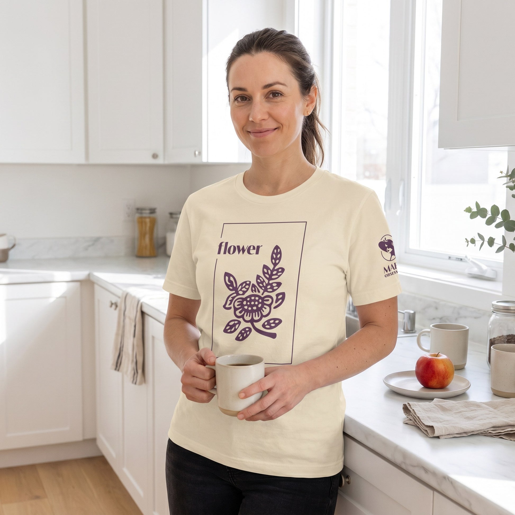 Woman wearing mahjong t-shirt Natural - Mahj Obsessed [color:natural]