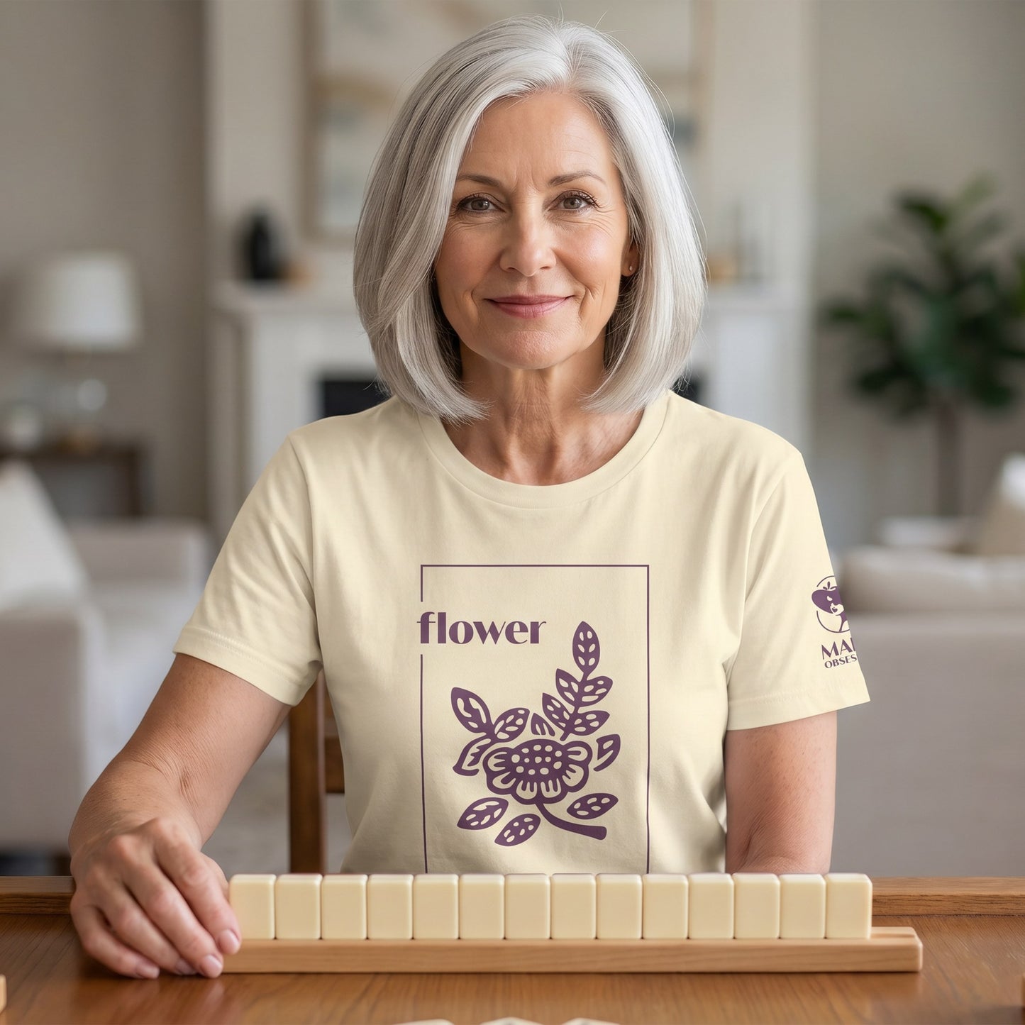 Mahjong t-shirt at game table Natural - Mahj Obsessed [color:natural]