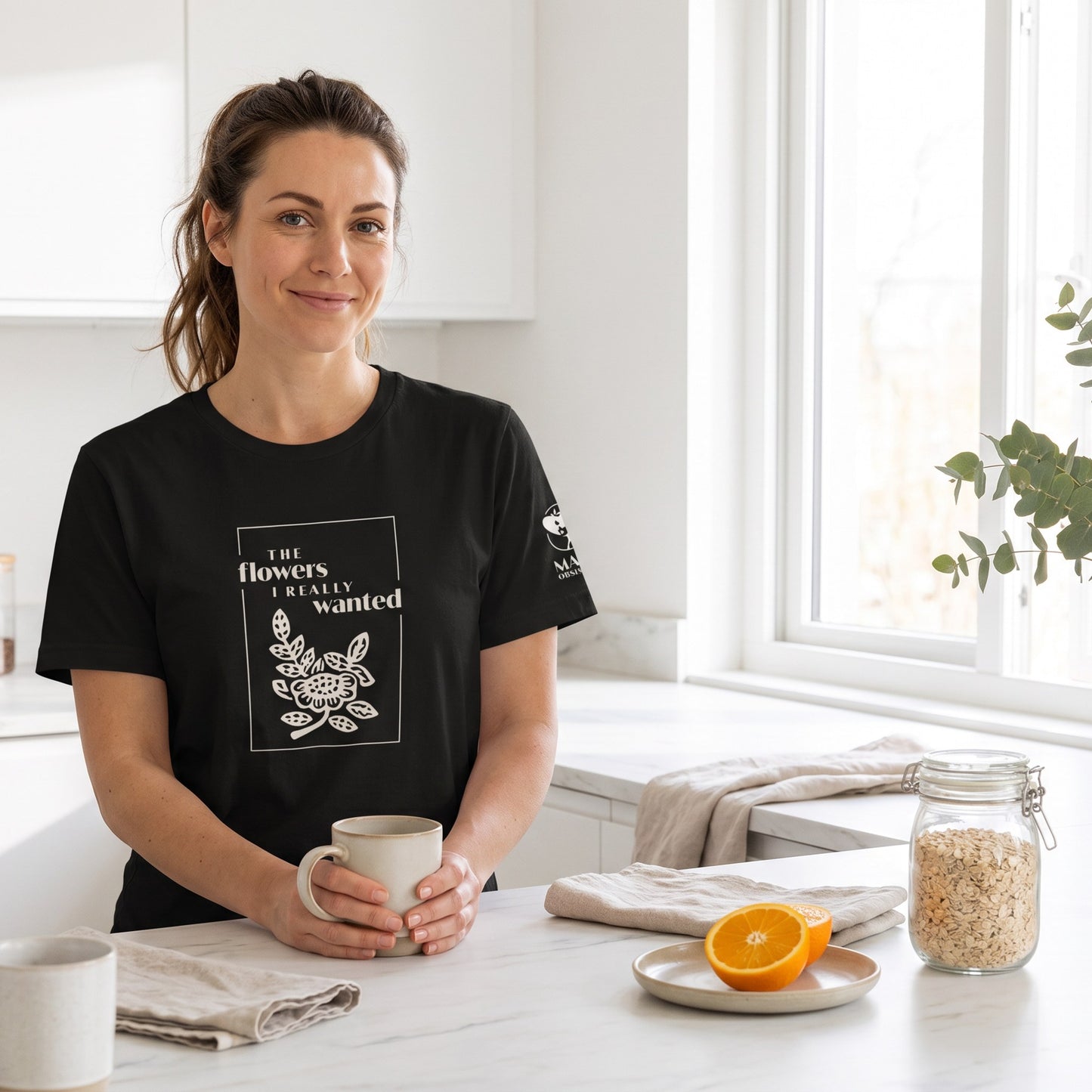 Woman wearing mahjong t-shirt Black - Mahj Obsessed [color:black]