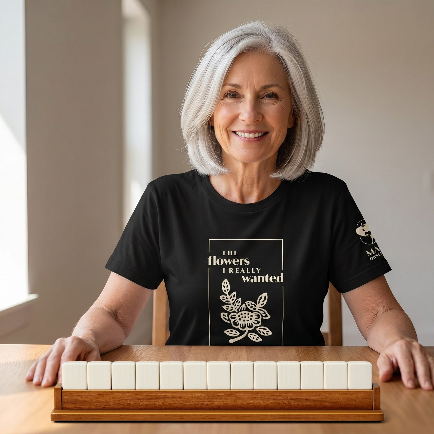 Mahjong t-shirt at game table Black - Mahj Obsessed [color:black]