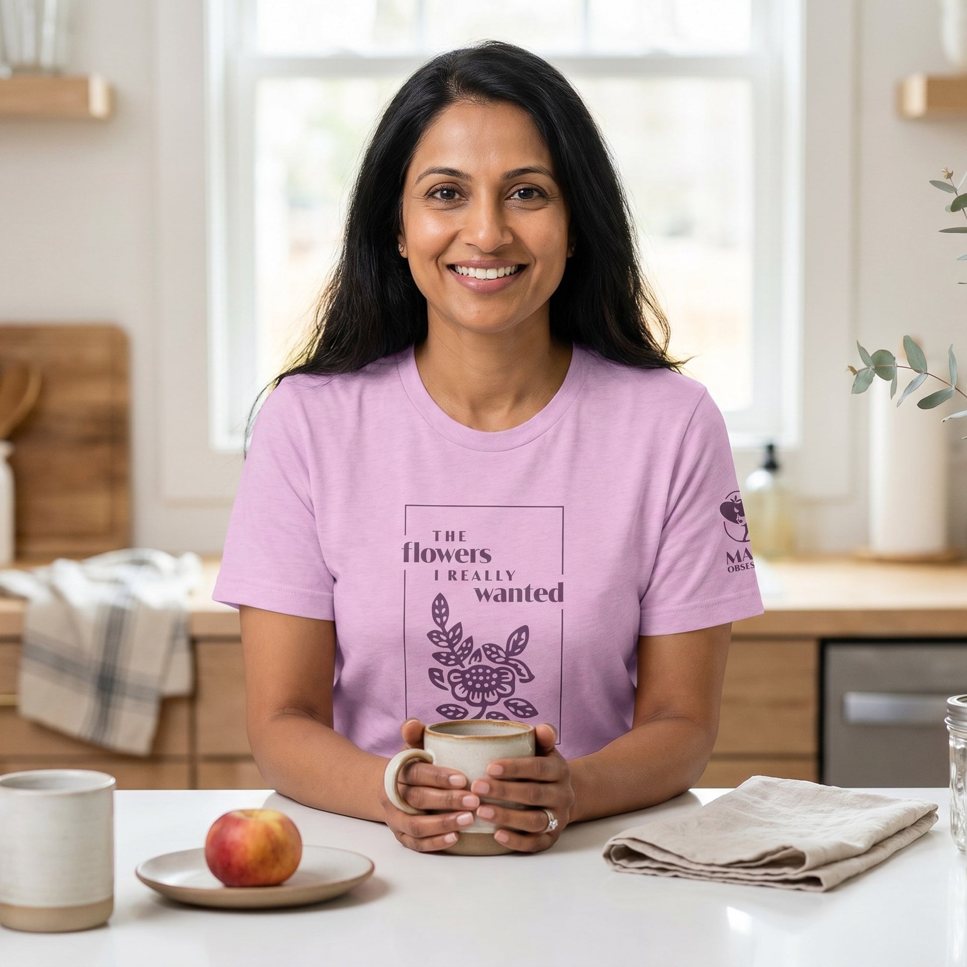 Woman wearing mahjong t-shirt Lilac - Mahj Obsessed [color:lilac]