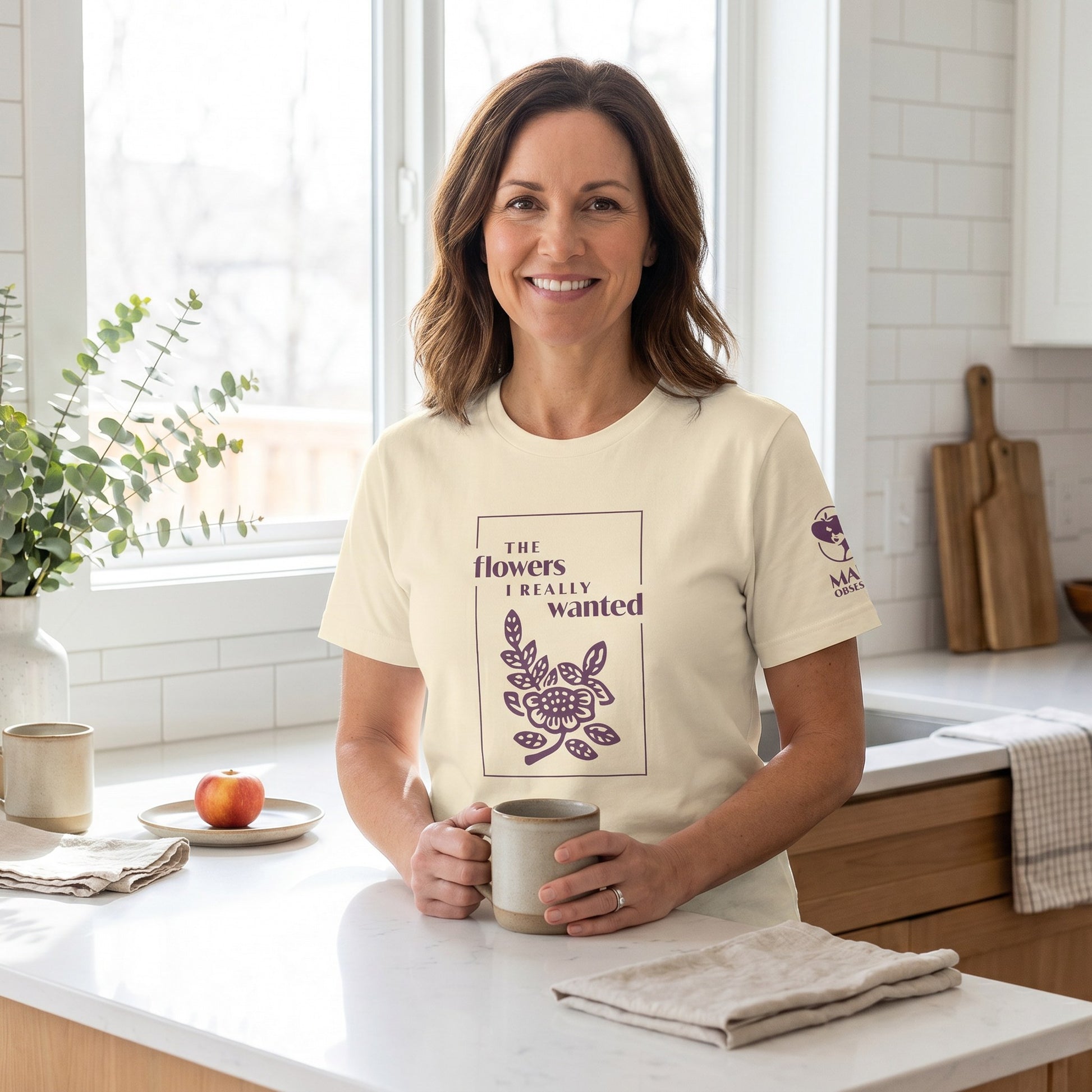 Woman wearing mahjong t-shirt Natural - Mahj Obsessed [color:natural]