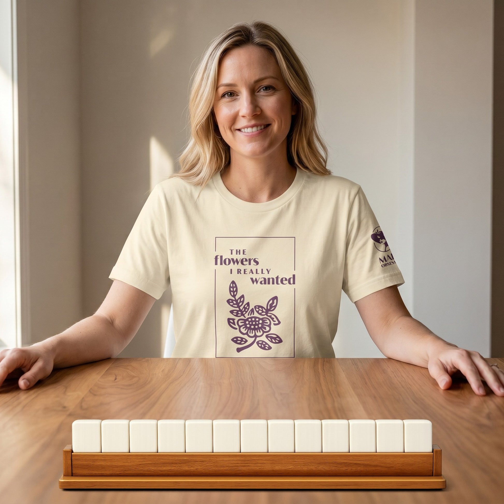 Mahjong t-shirt at game table Natural - Mahj Obsessed [color:natural]