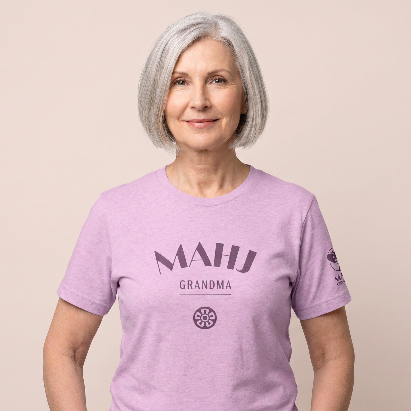 Women's mahjong t-shirt Lilac front view - Mahj Obsessed [color:lilac]