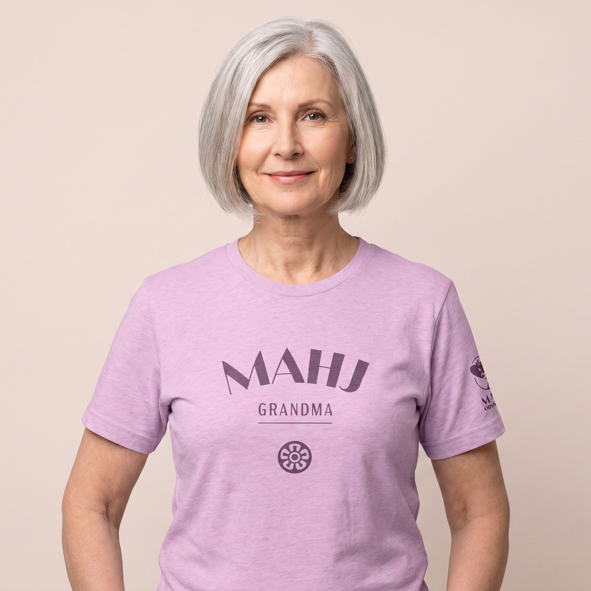 Women's mahjong t-shirt Lilac front view - Mahj Obsessed [color:lilac]