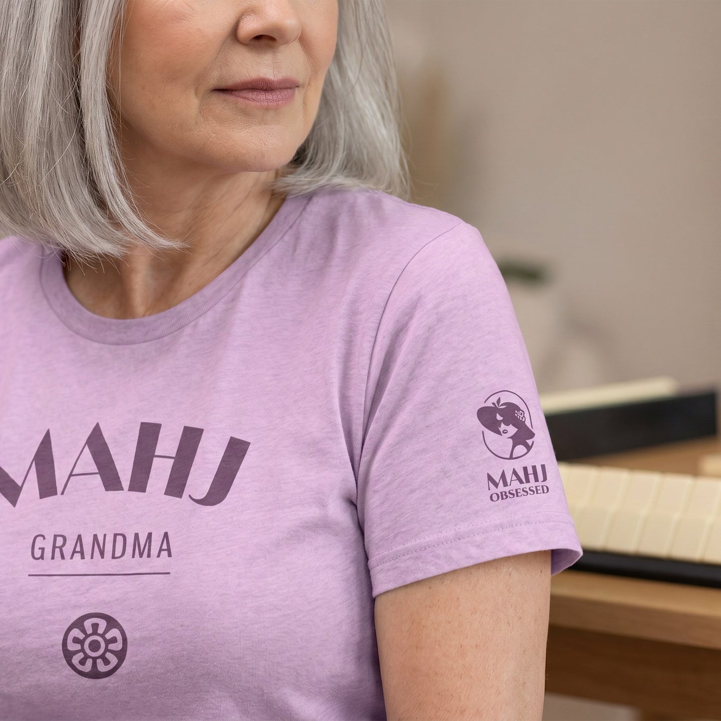 Mahjong t-shirt sleeve detail Lilac - Mahj Obsessed [color:lilac]