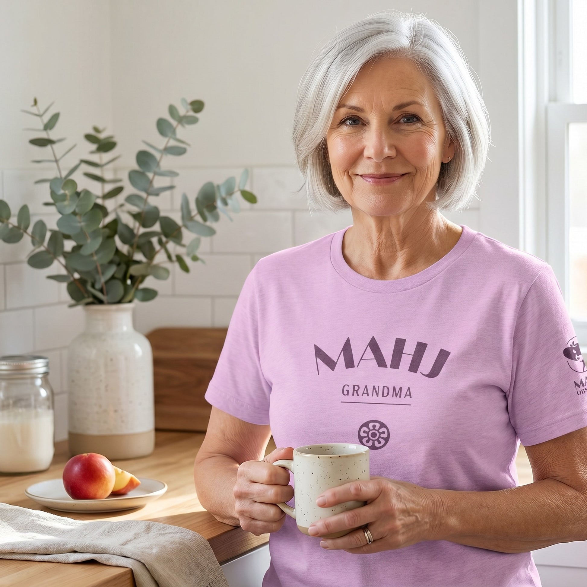 Woman wearing mahjong t-shirt Lilac - Mahj Obsessed [color:lilac]