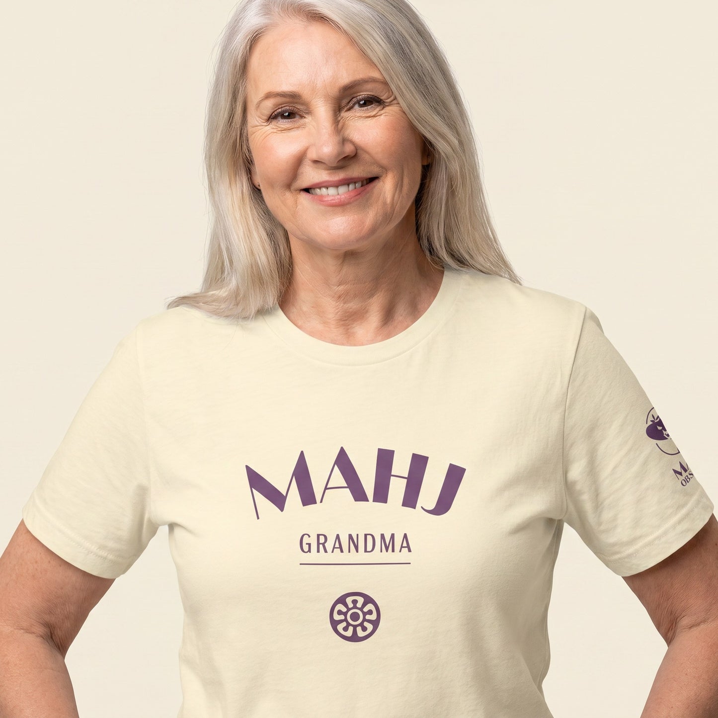 Women's mahjong t-shirt Natural front view - Mahj Obsessed [color:natural]