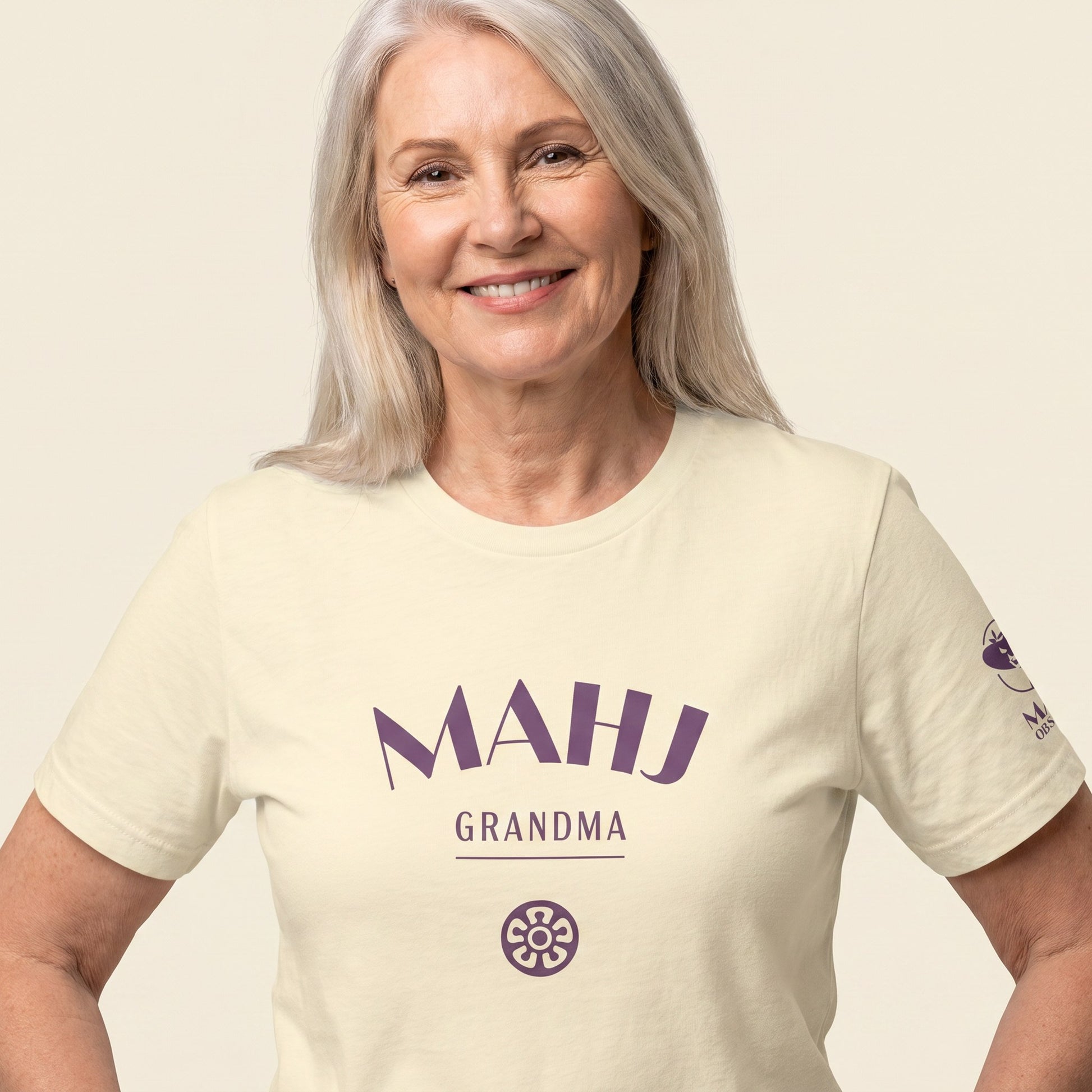 Women's mahjong t-shirt Natural front view - Mahj Obsessed [color:natural]
