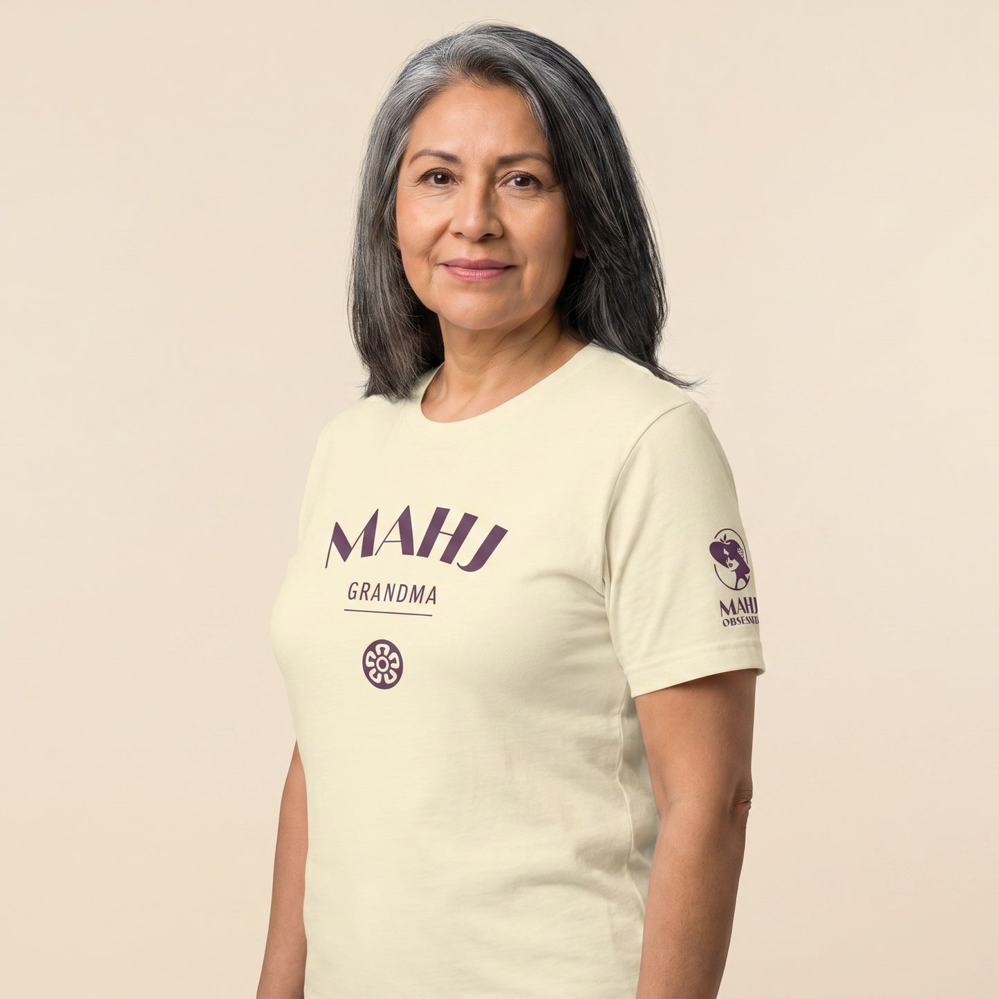 Mahjong tee Natural three-quarter view - Mahj Obsessed [color:natural]