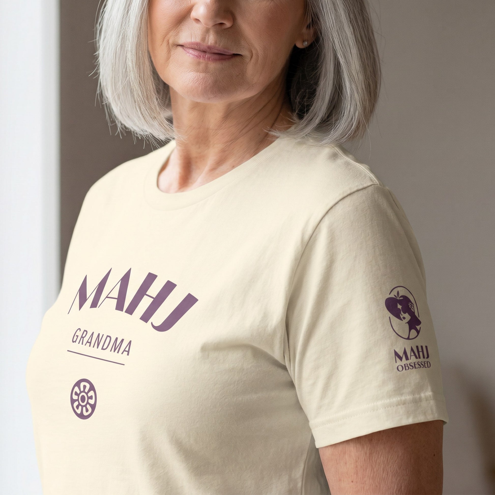 Mahjong t-shirt sleeve detail Natural - Mahj Obsessed [color:natural]