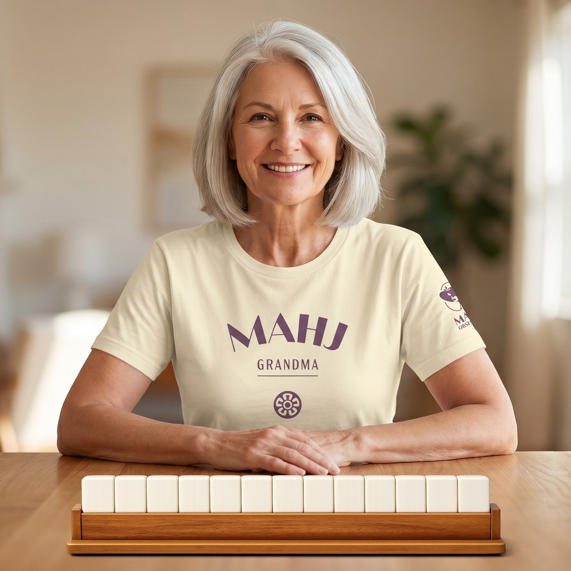 Mahjong t-shirt at game table Natural - Mahj Obsessed [color:natural]