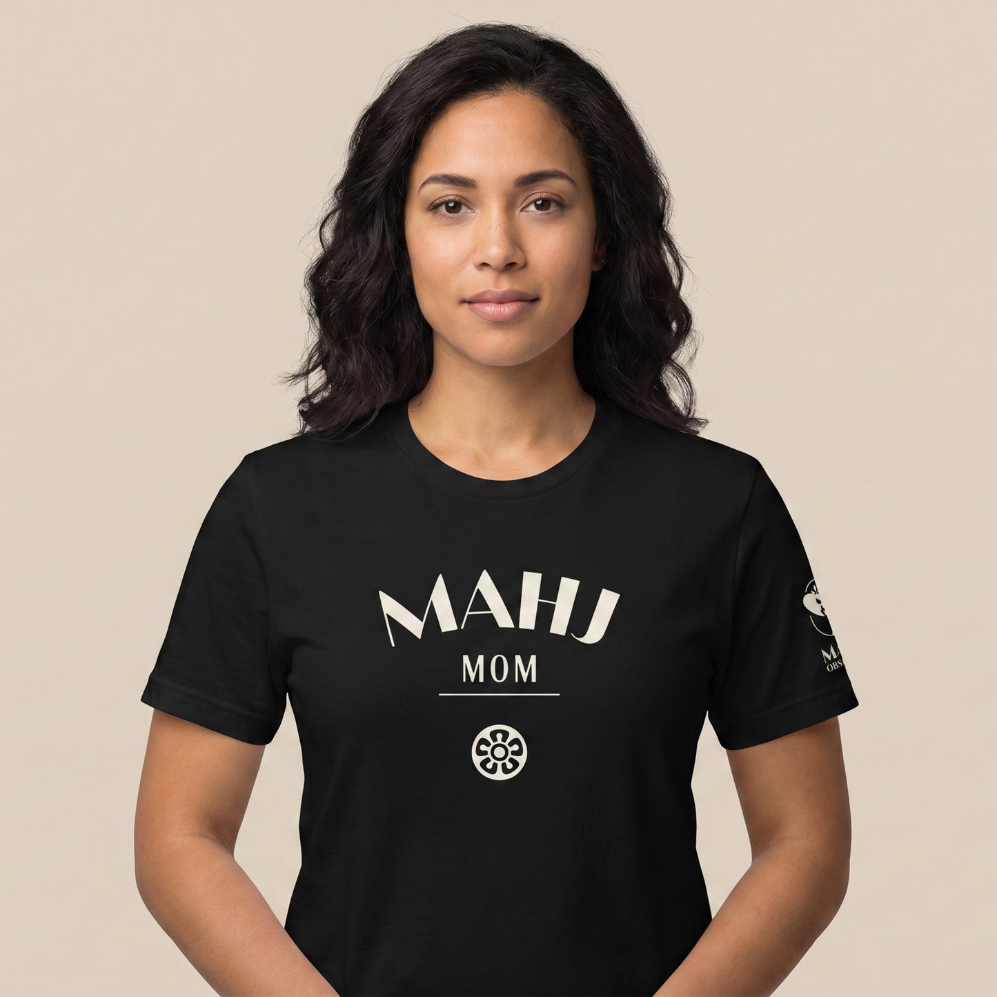 Women's mahjong t-shirt Black front view - Mahj Obsessed [color:black]