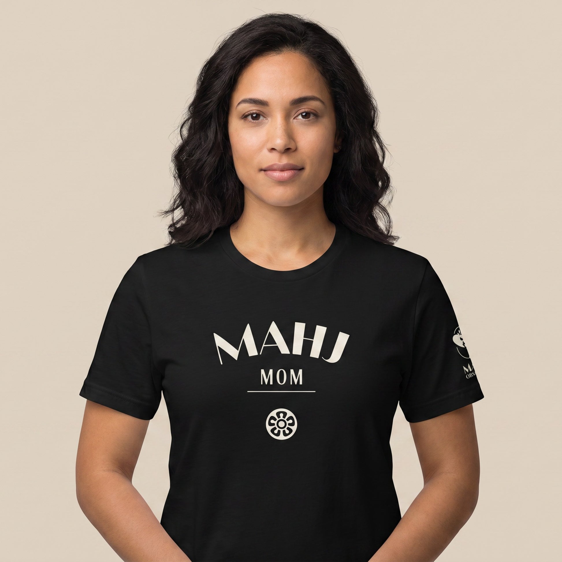 Women's mahjong t-shirt Black front view - Mahj Obsessed [color:black]