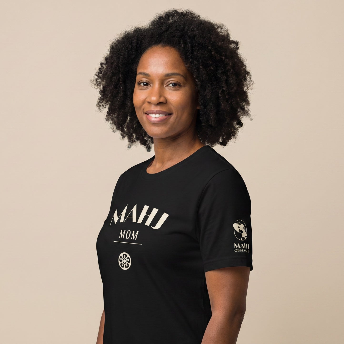Mahjong tee Black three-quarter view - Mahj Obsessed [color:black]
