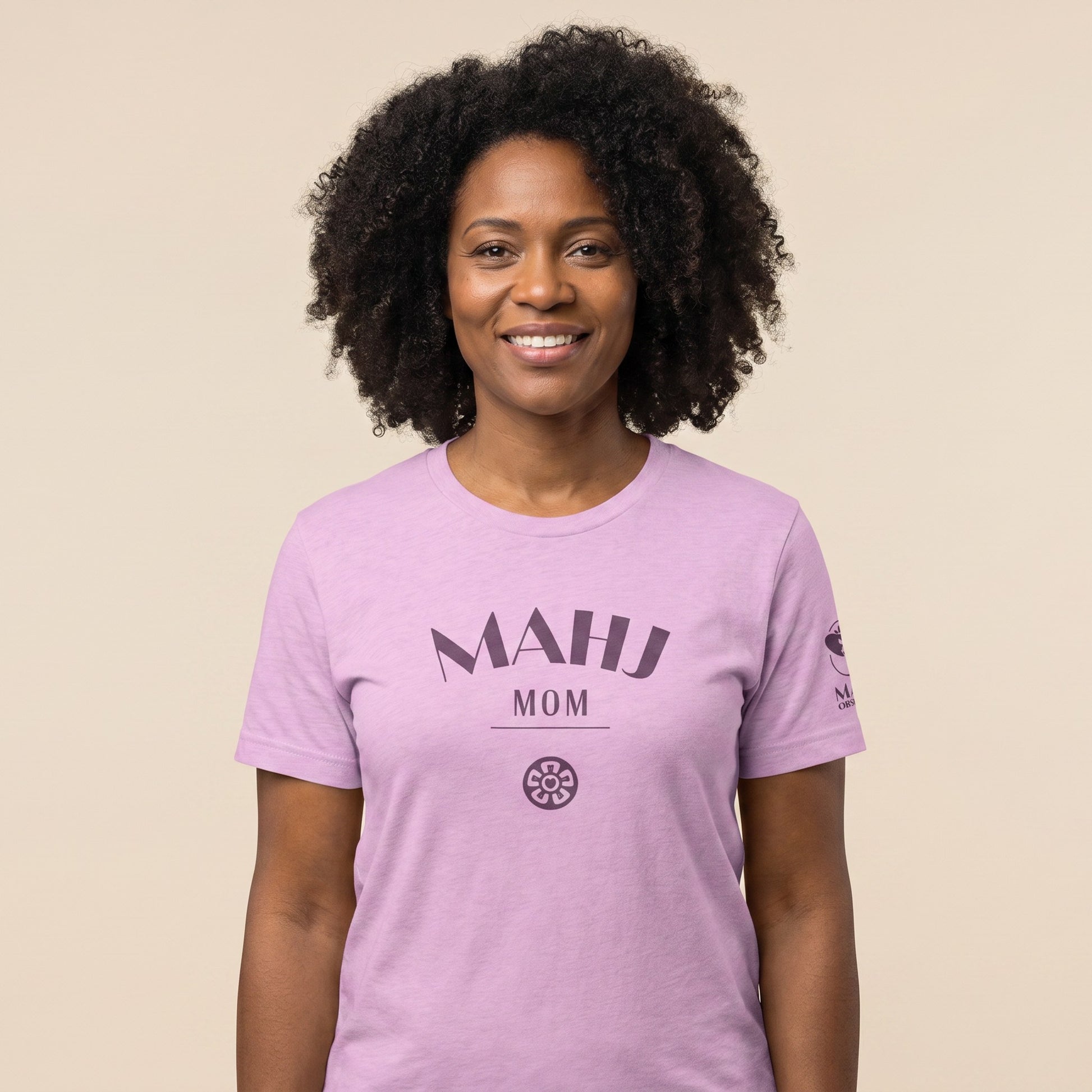 Women's mahjong t-shirt Lilac front view - Mahj Obsessed [color:lilac]