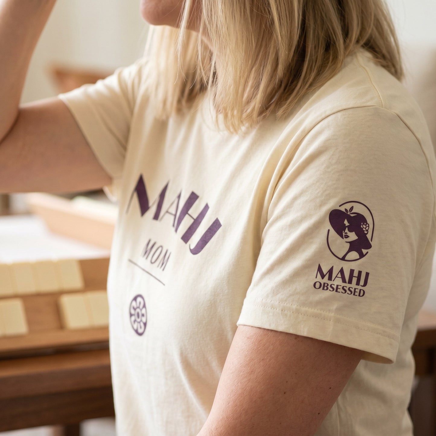 Mahjong t-shirt sleeve detail Natural - Mahj Obsessed [color:natural]