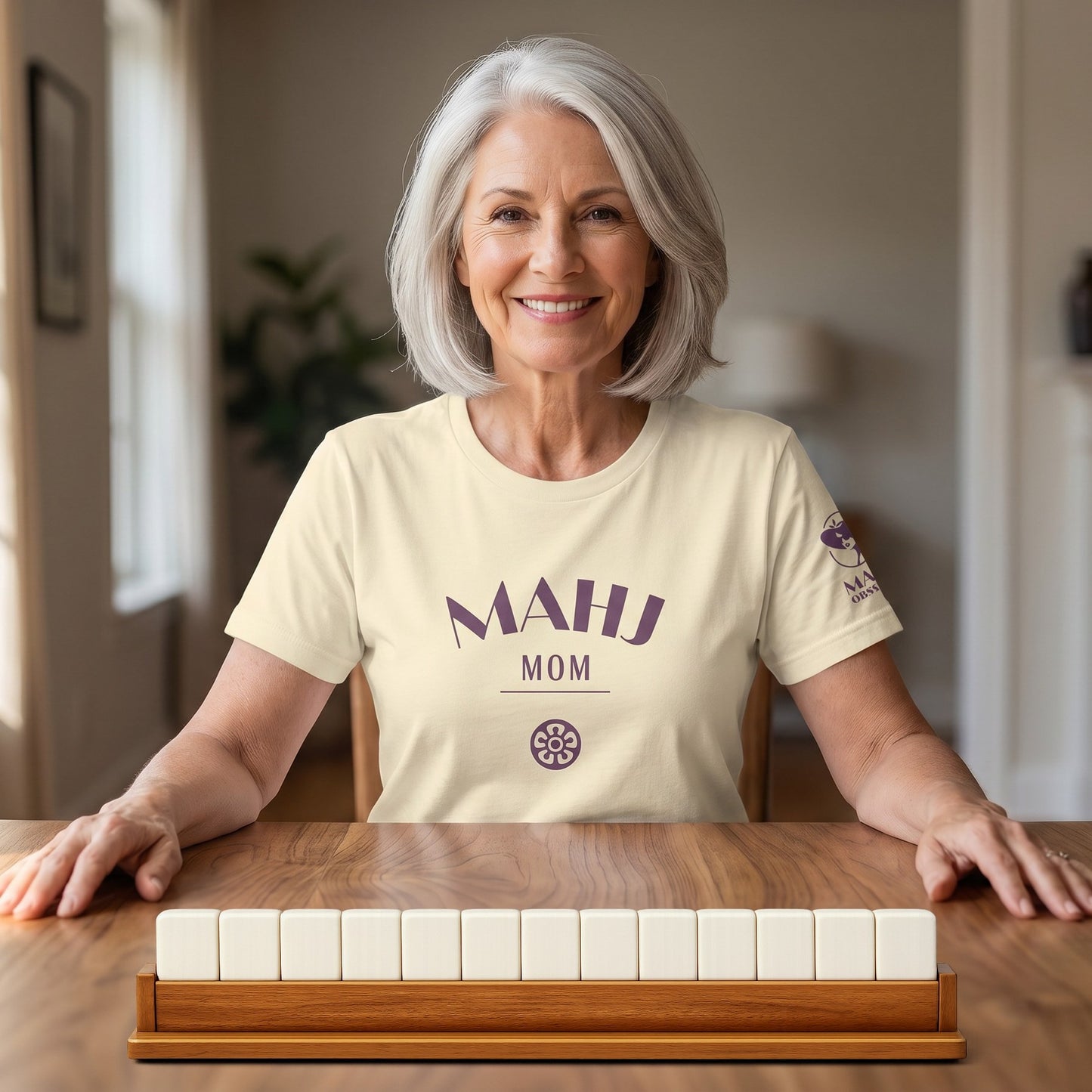 Mahjong t-shirt at game table Natural - Mahj Obsessed [color:natural]