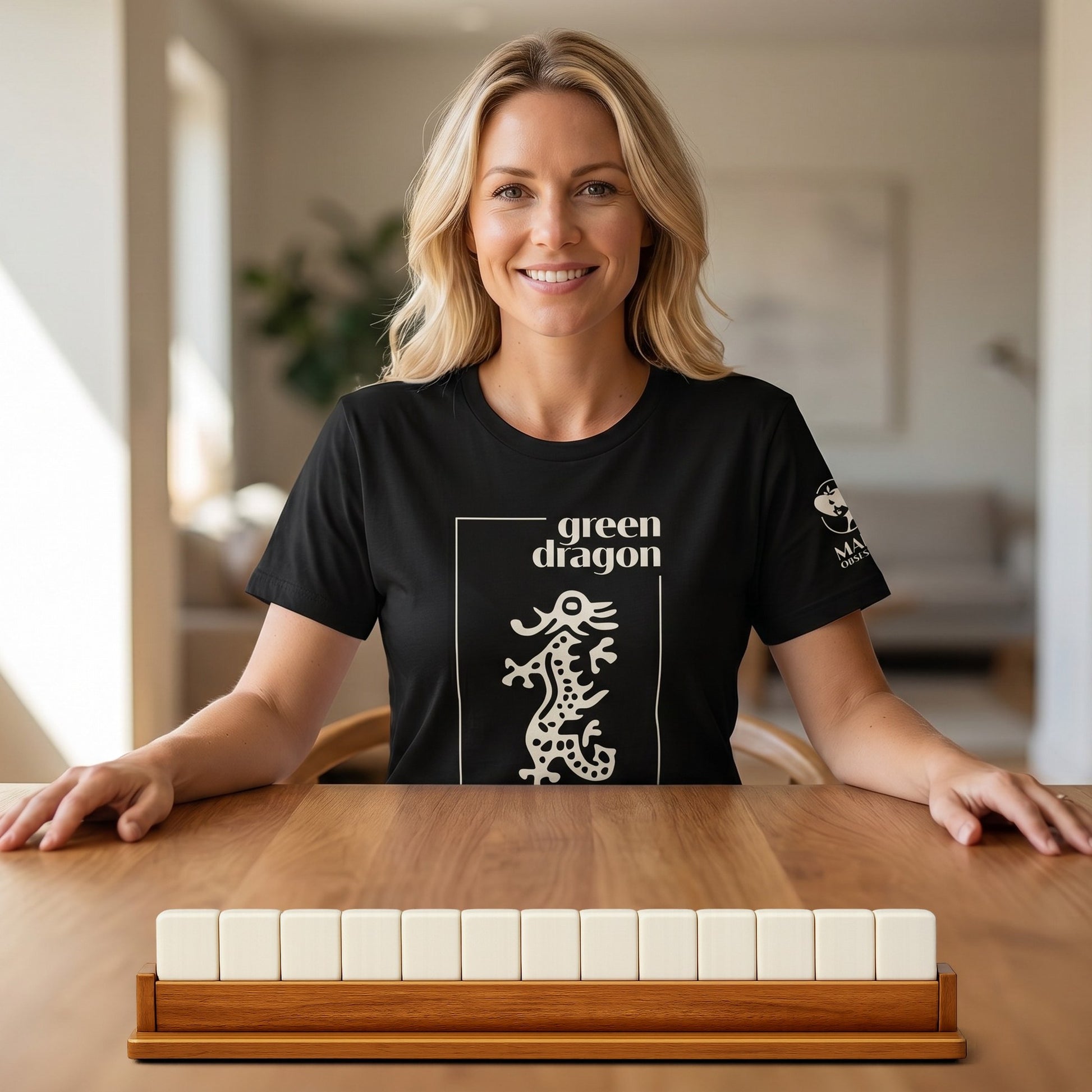 Mahjong t-shirt at game table Black - Mahj Obsessed [color:black]