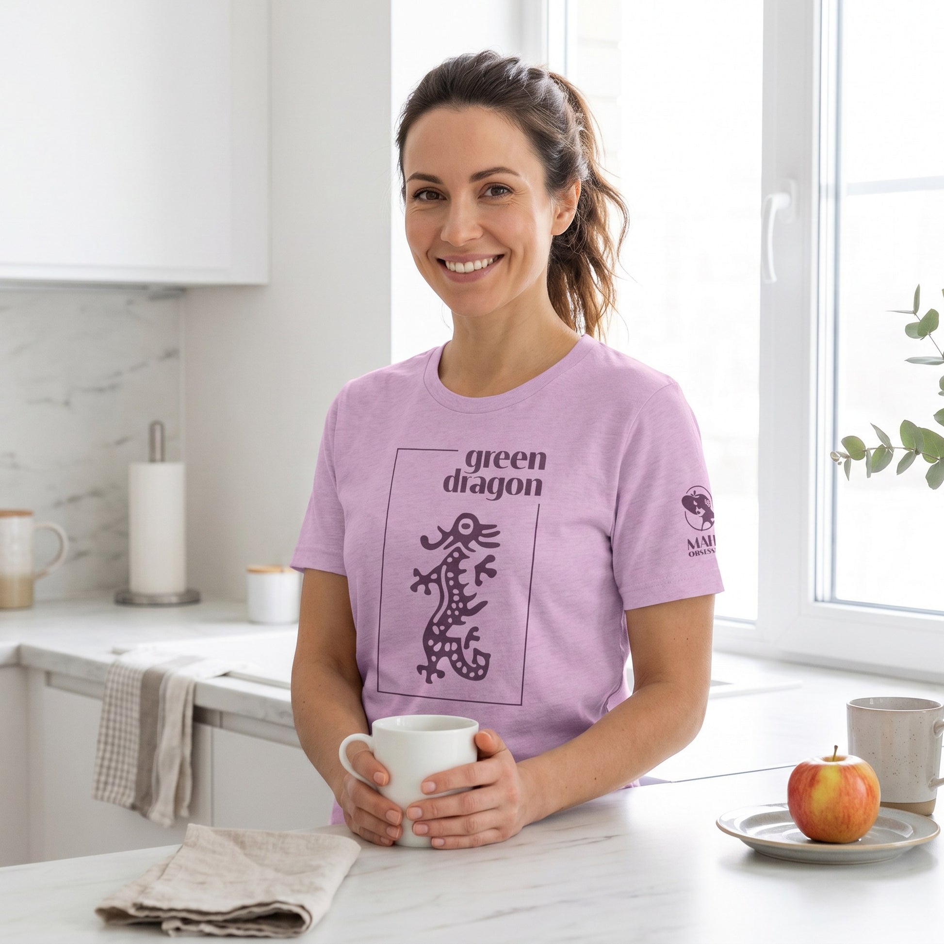 Woman wearing mahjong t-shirt Lilac - Mahj Obsessed [color:lilac]