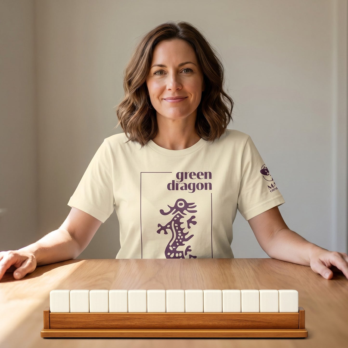 Mahjong t-shirt at game table Natural - Mahj Obsessed [color:natural]