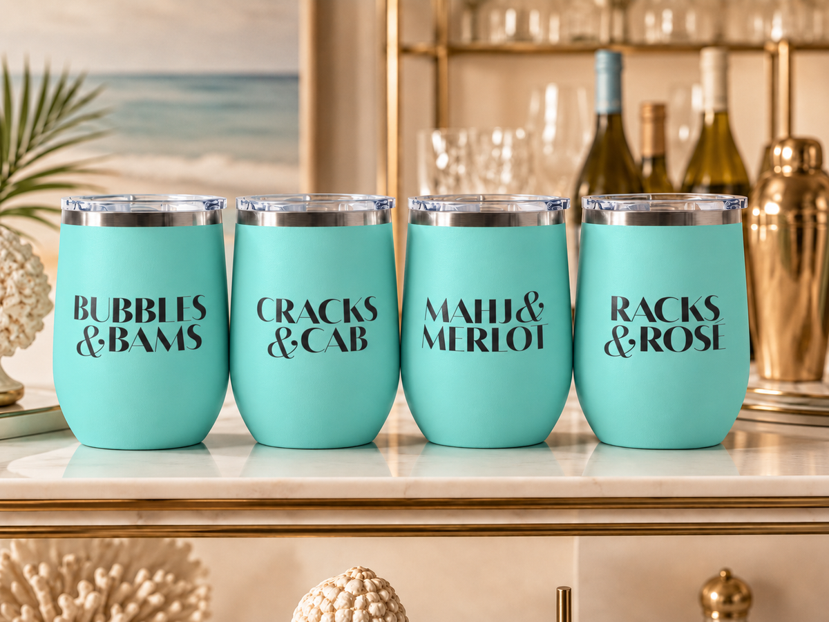 Happy Hour wine tumbler set of four in teal