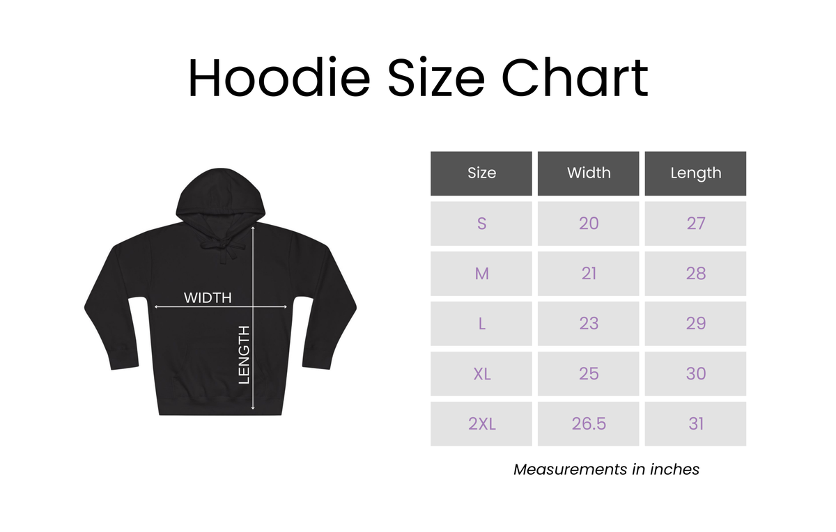 Generations Grandma mahjong hoodie size chart