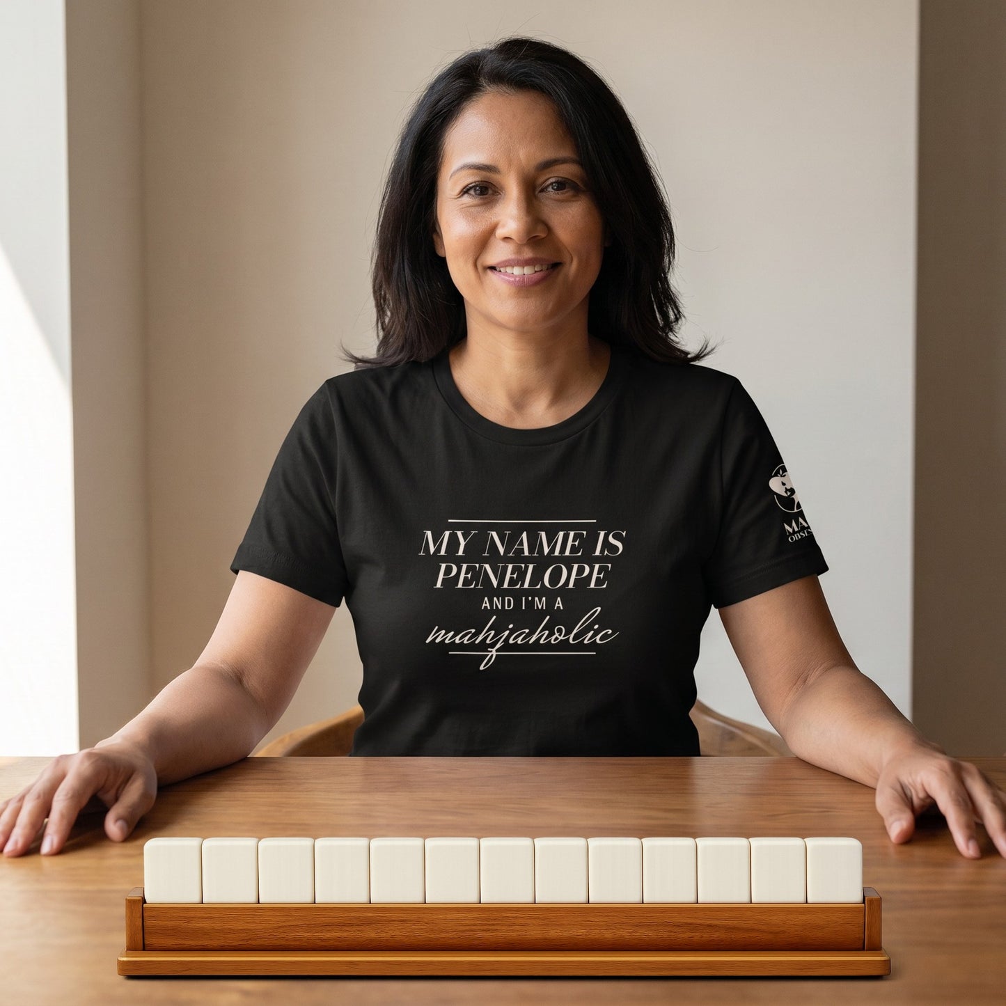 Mahjong t-shirt at game table Black - Mahj Obsessed [color:black]