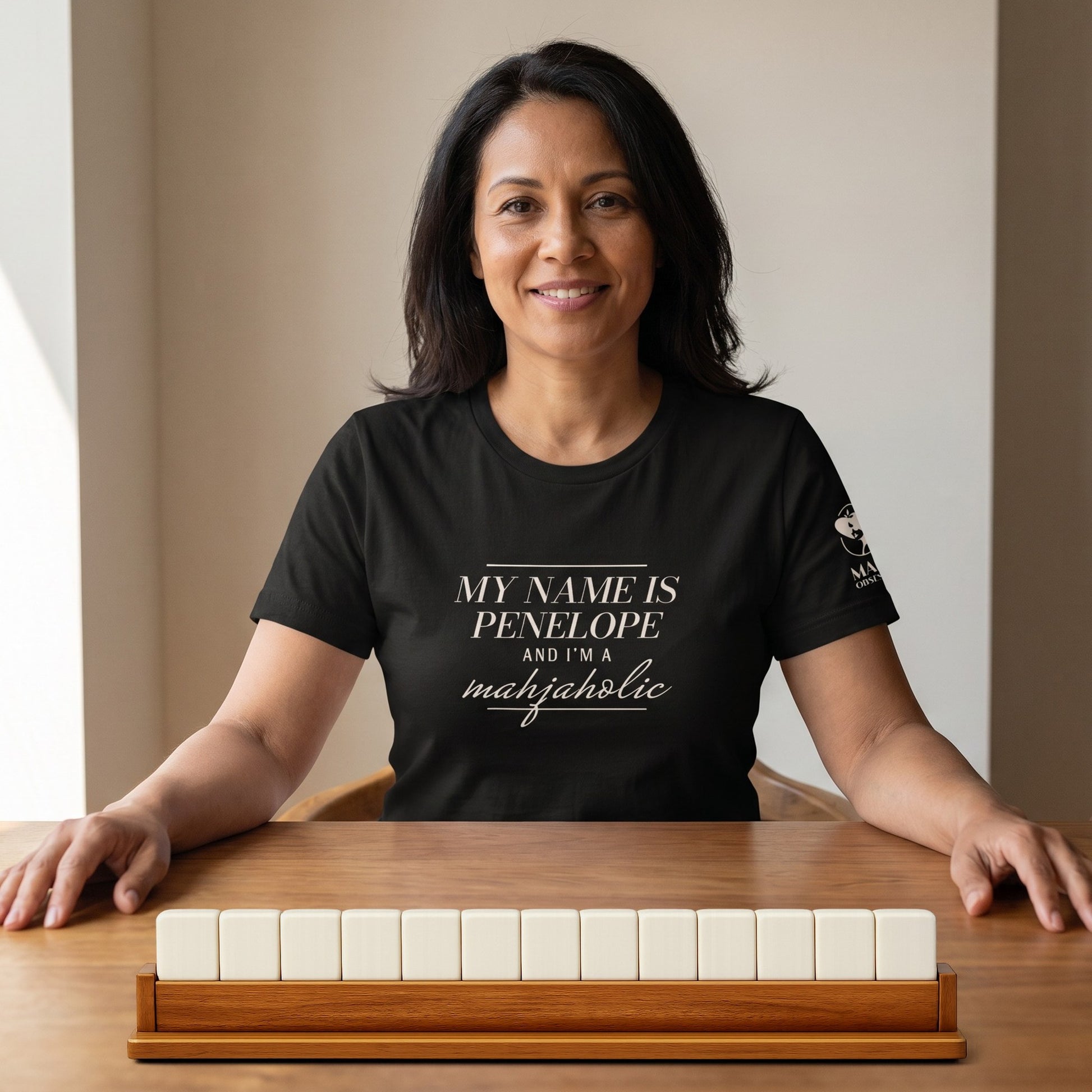 Mahjong t-shirt at game table Black - Mahj Obsessed [color:black]